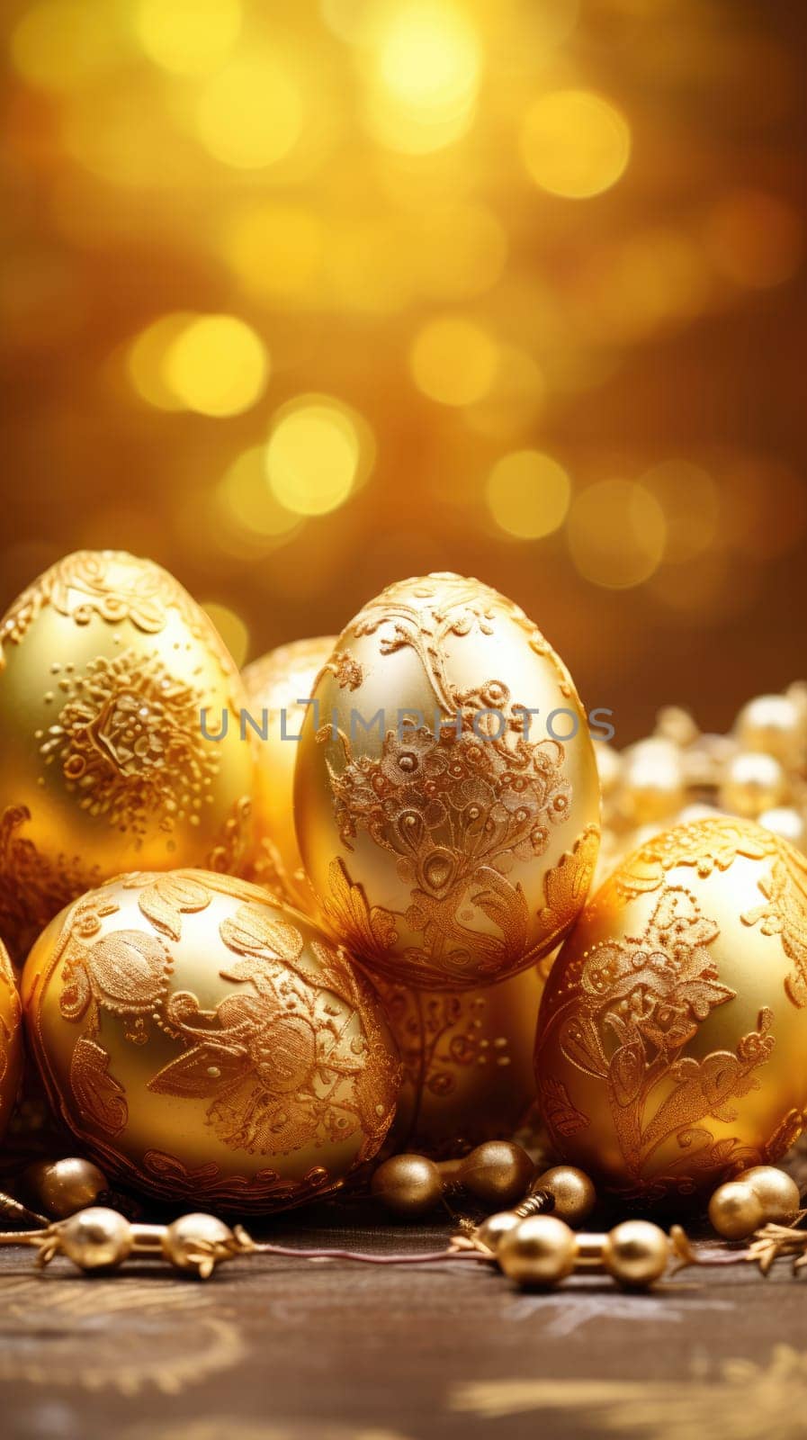 Easter eggs on a golden background. Minimal creative Easter concept by natali_brill