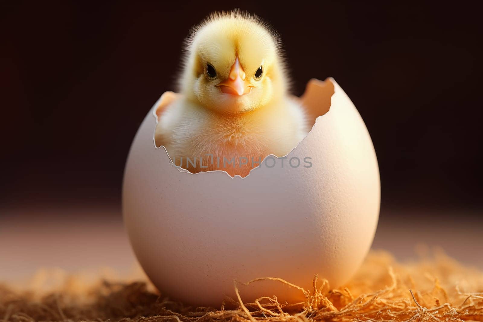 A close-up image capturing the moment a fluffy yellow chick emerges from its egg, showcasing the beauty of new life