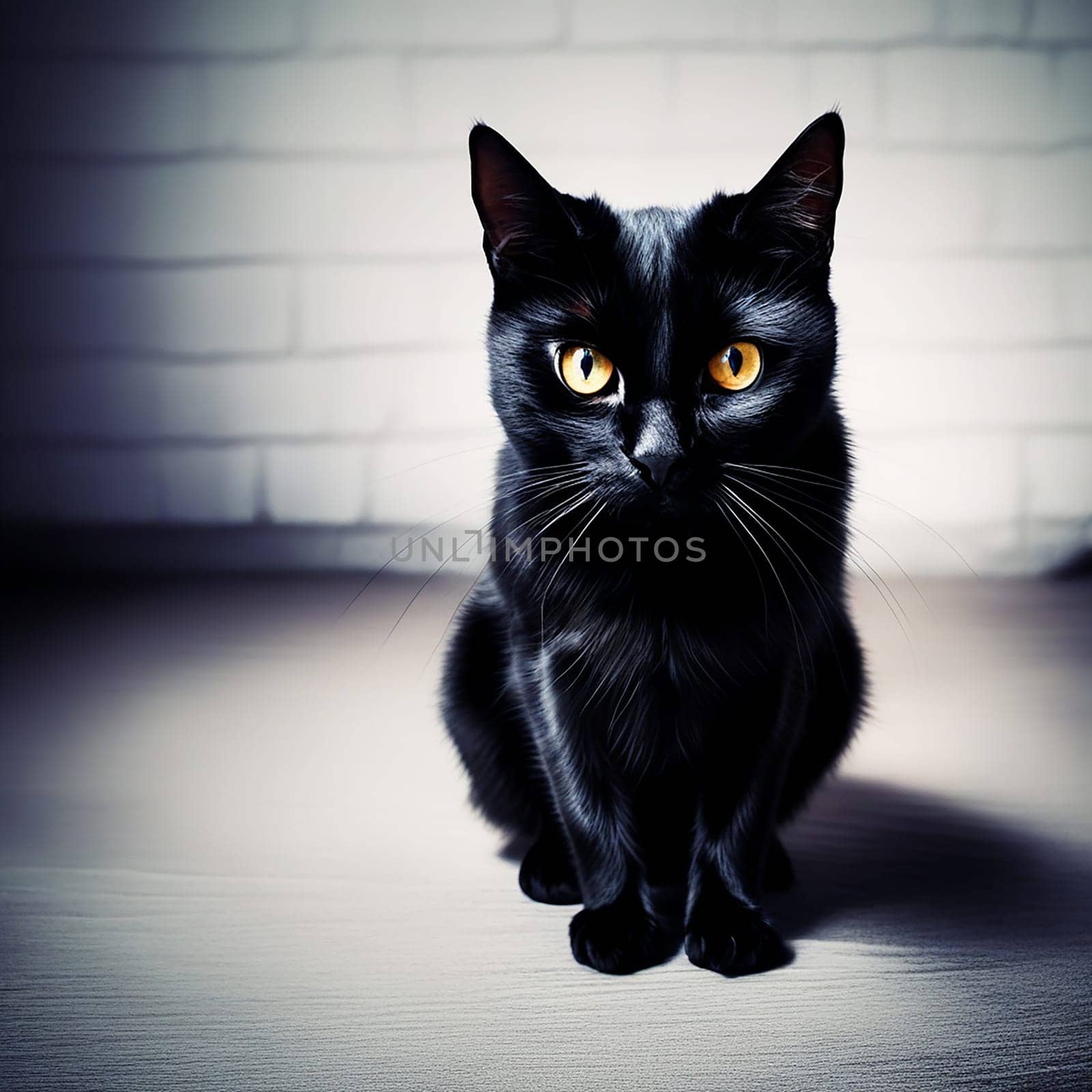 The Curious Gaze of a Black Cat on a Mysterious Night