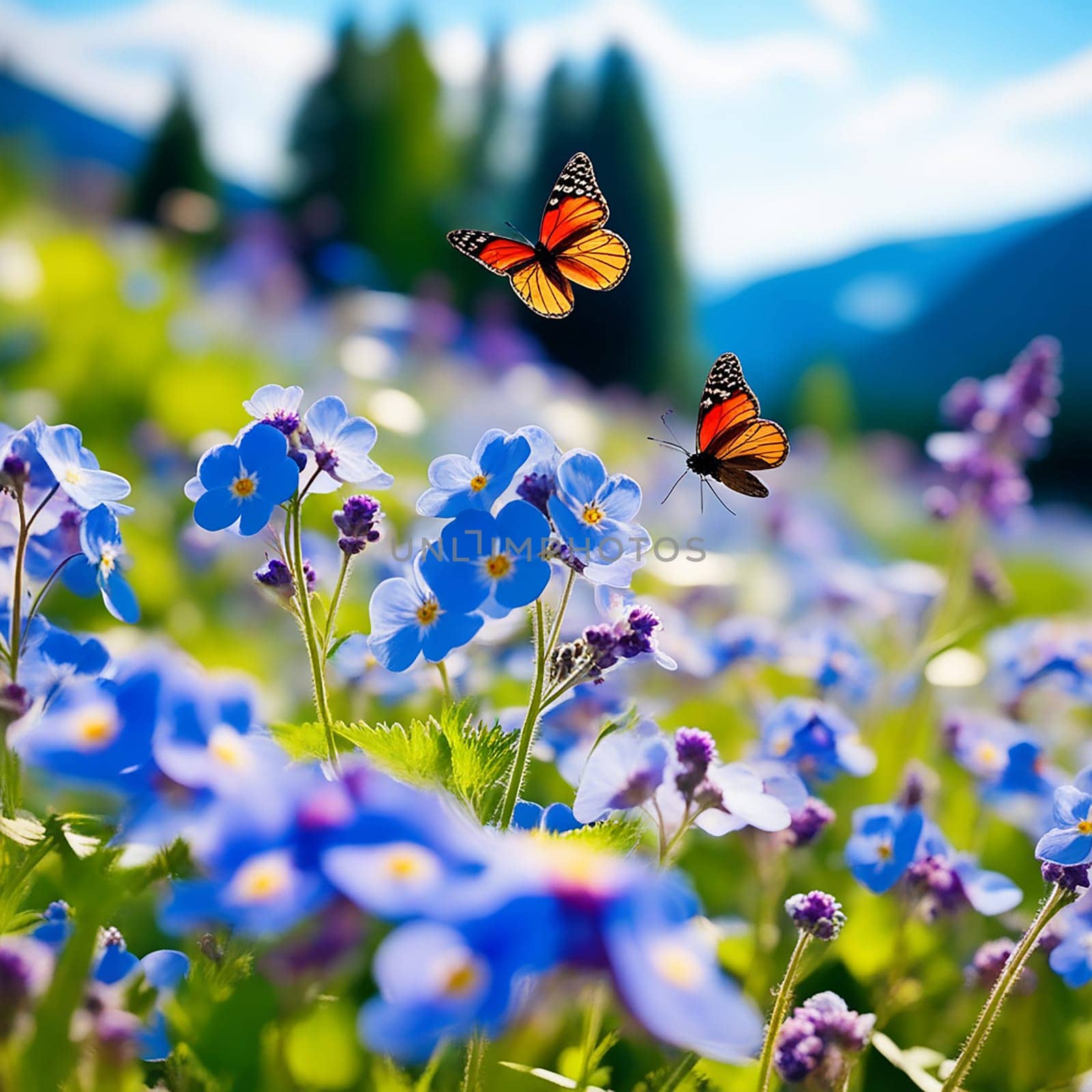 Meadow with Forget-Me-Nots and Butterflies