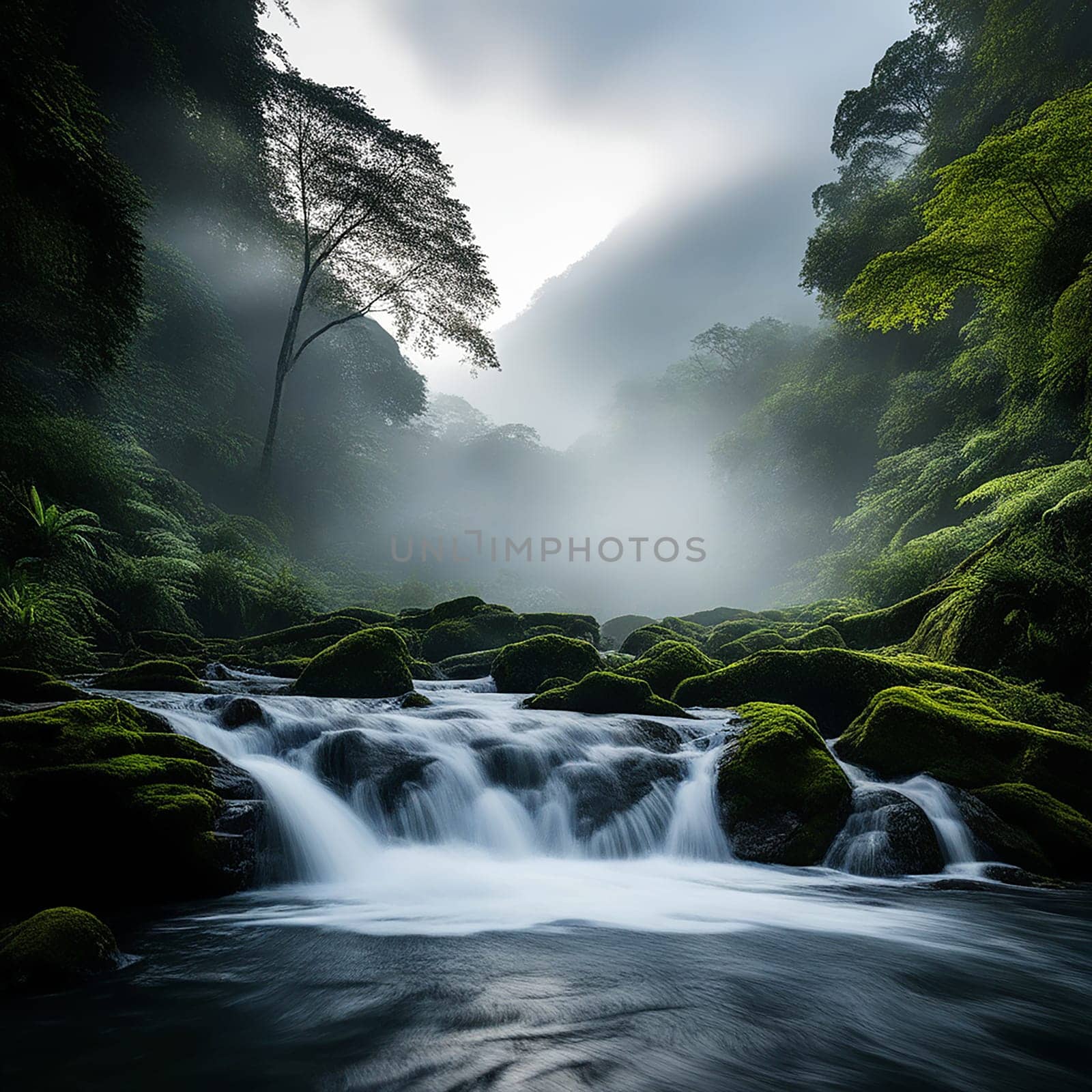 peaceful waterfall in the rain forest