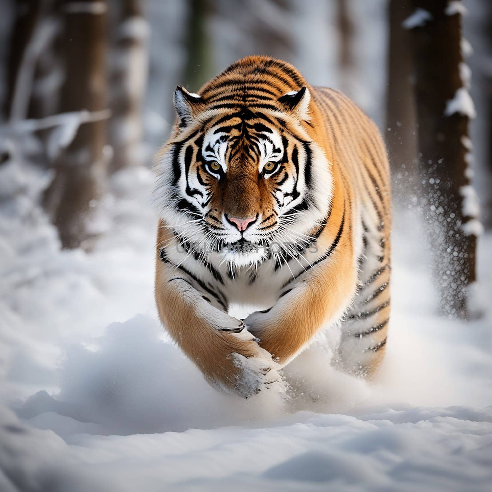 Amur Tiger in the Snowy Wilderness of Taiga, Russia