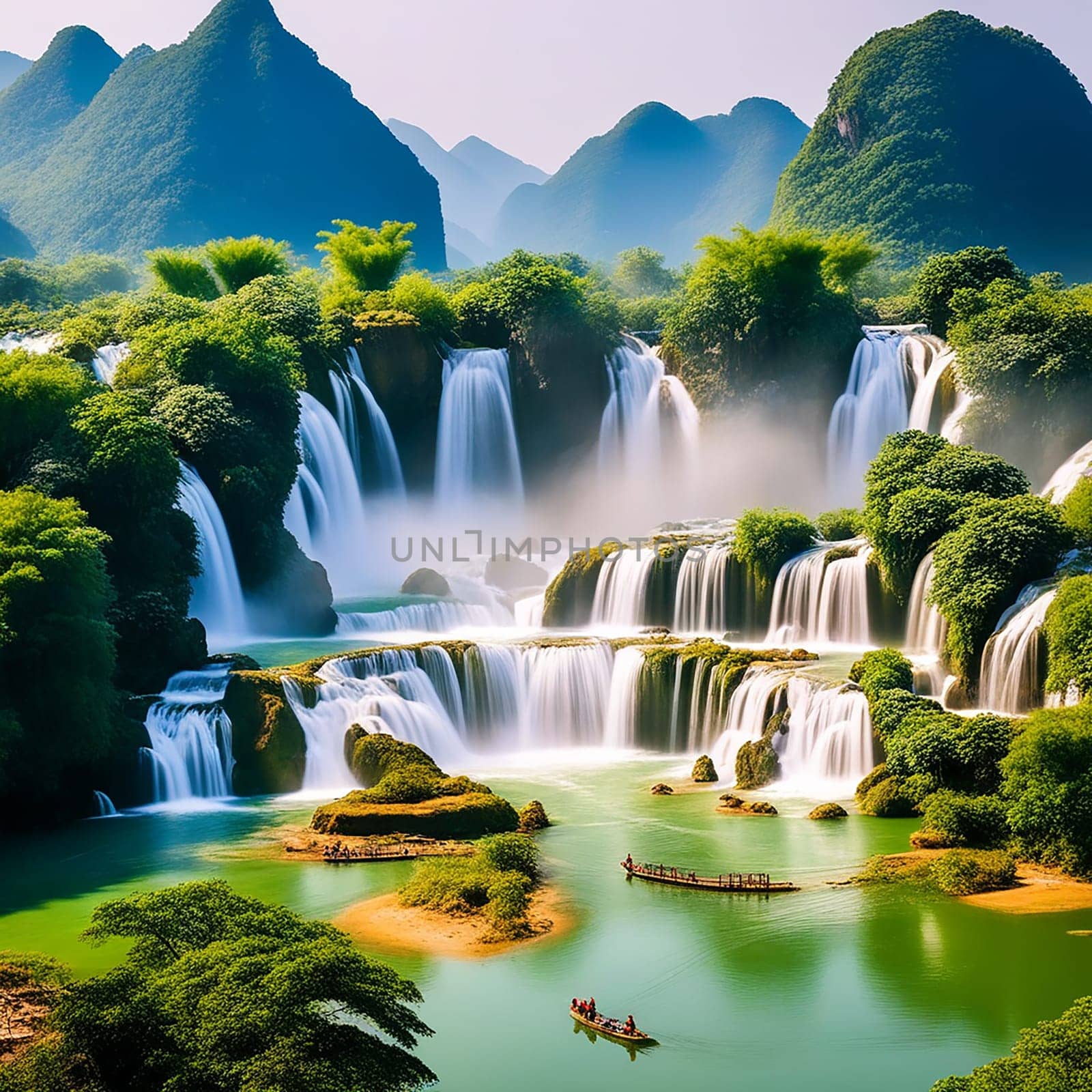 Detian or Ban Gioc Waterfall Along the Vietnamese and Chinese Border by Petrichor