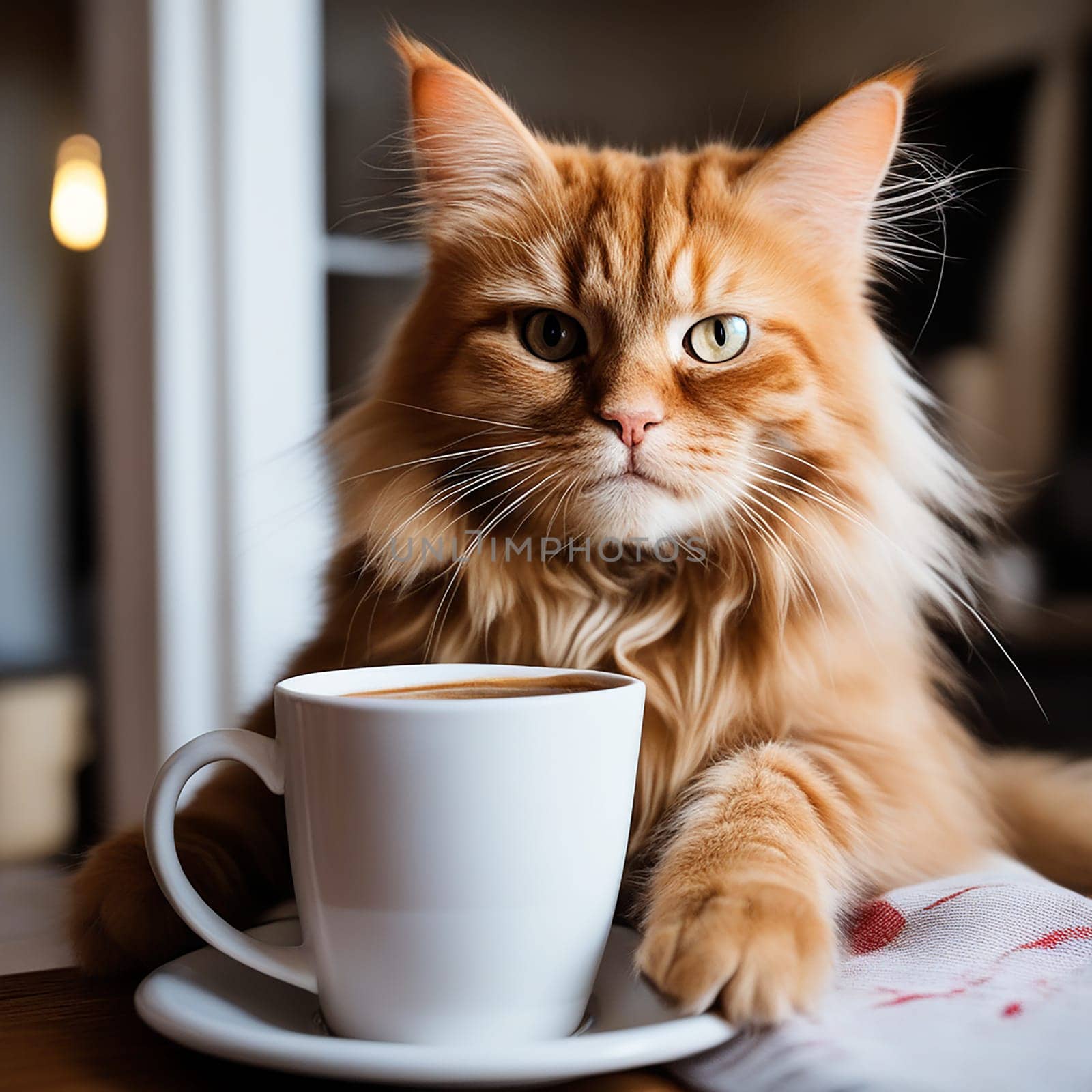 Ginger Cat Enjoying Hot Coffee by Petrichor