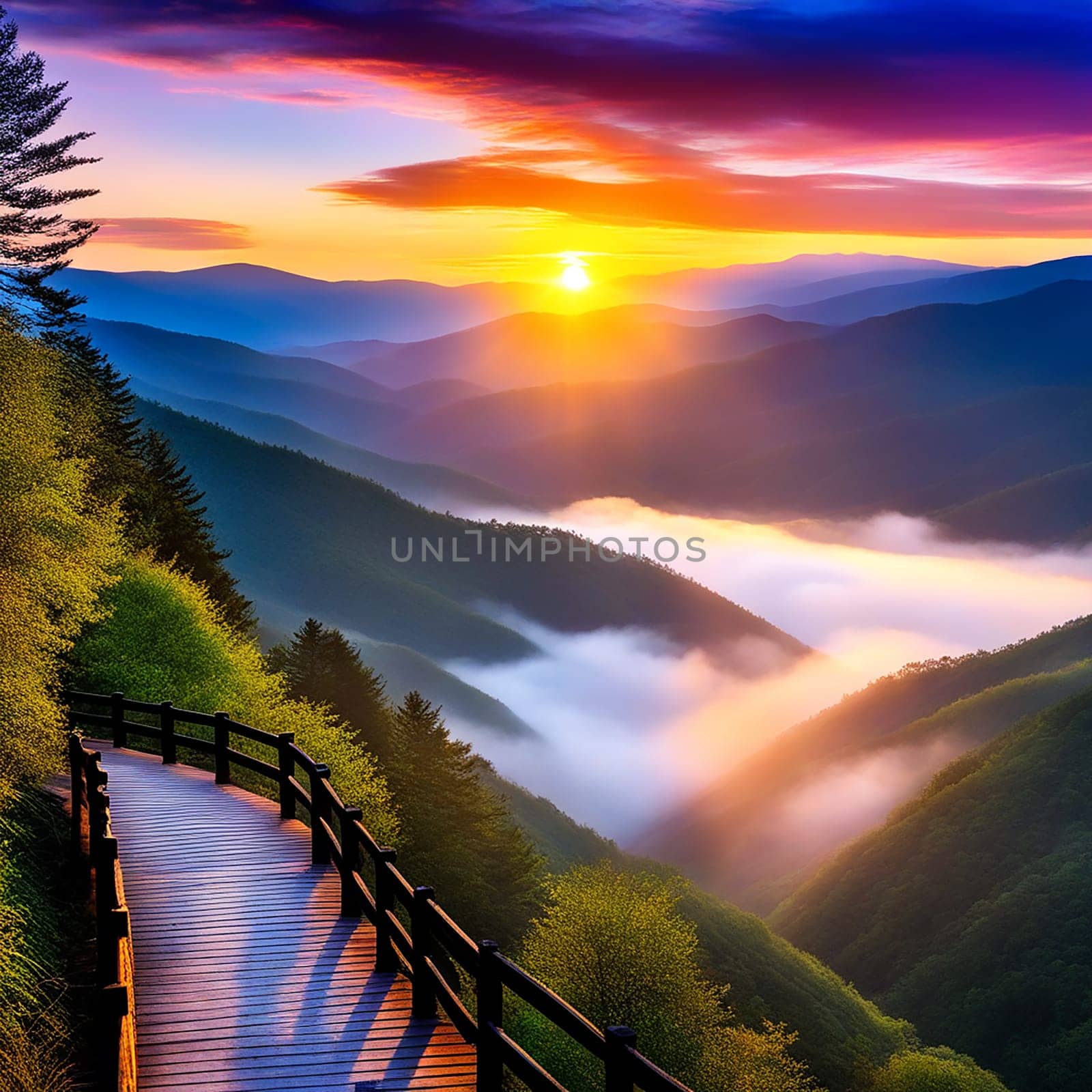 Scenic Sunrise at Oconaluftee Overlook, Great Smoky Mountains National Park by Petrichor