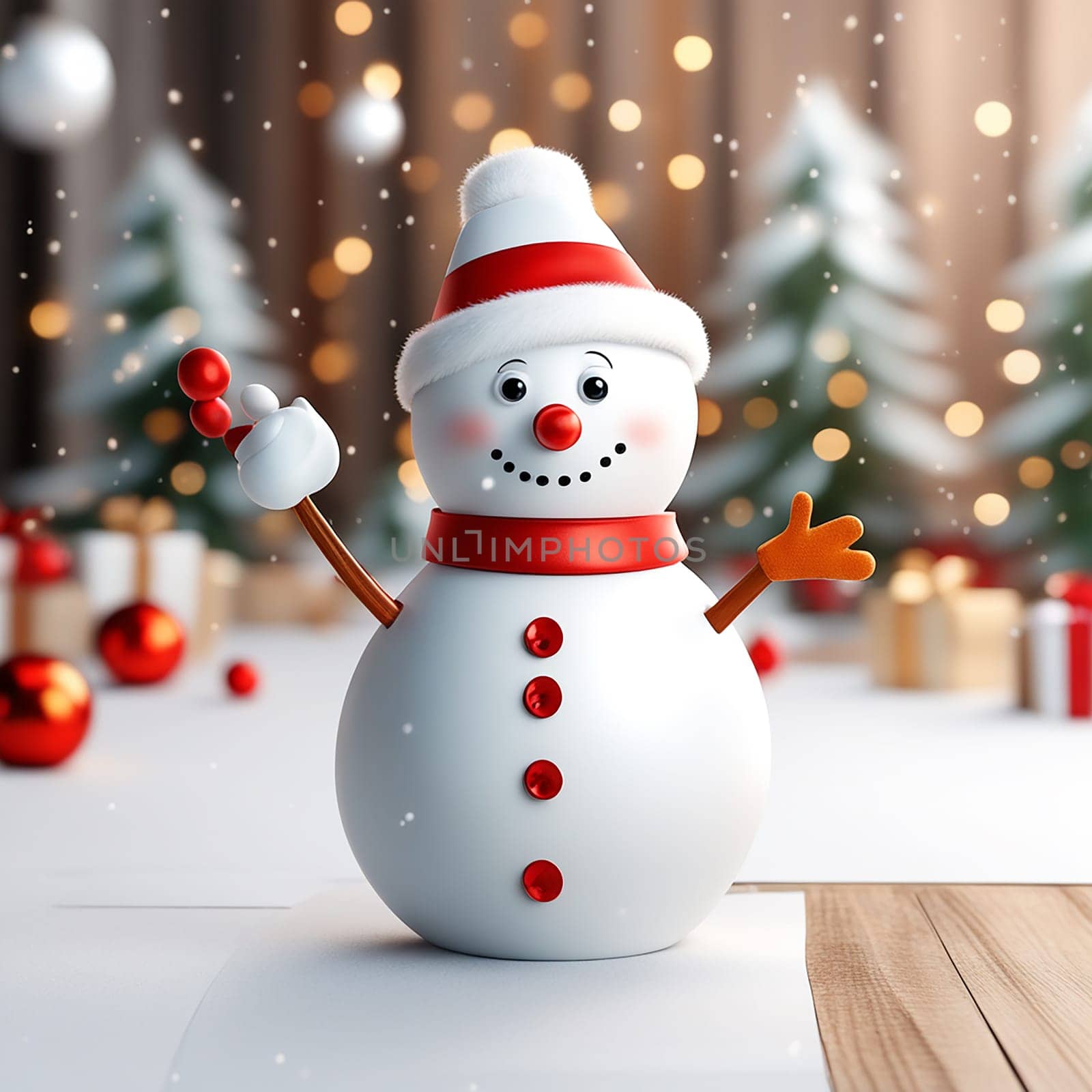 Snowman Holding White Board in Christmas Background