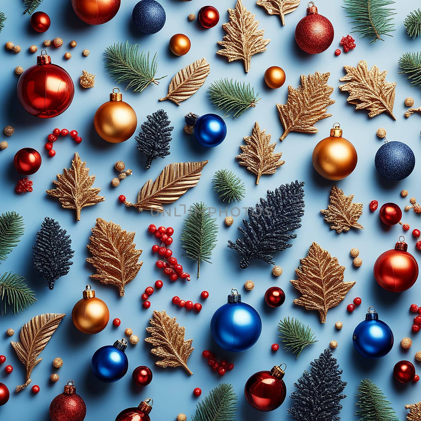 Christmas Tree Decoration over Blue Background