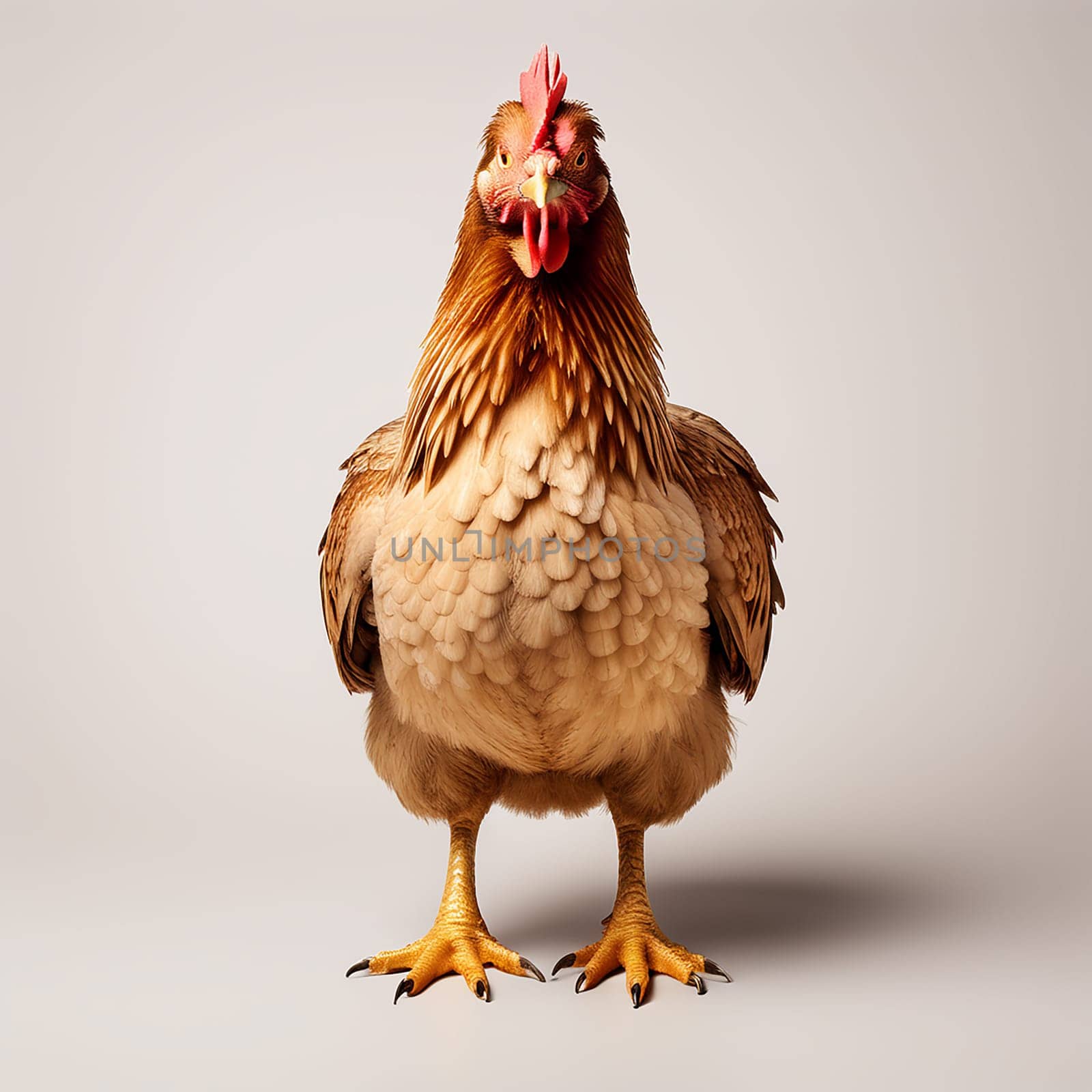 Full Body of Brown Chicken Standing Isolated on White Background - Farm Animals and Livestock