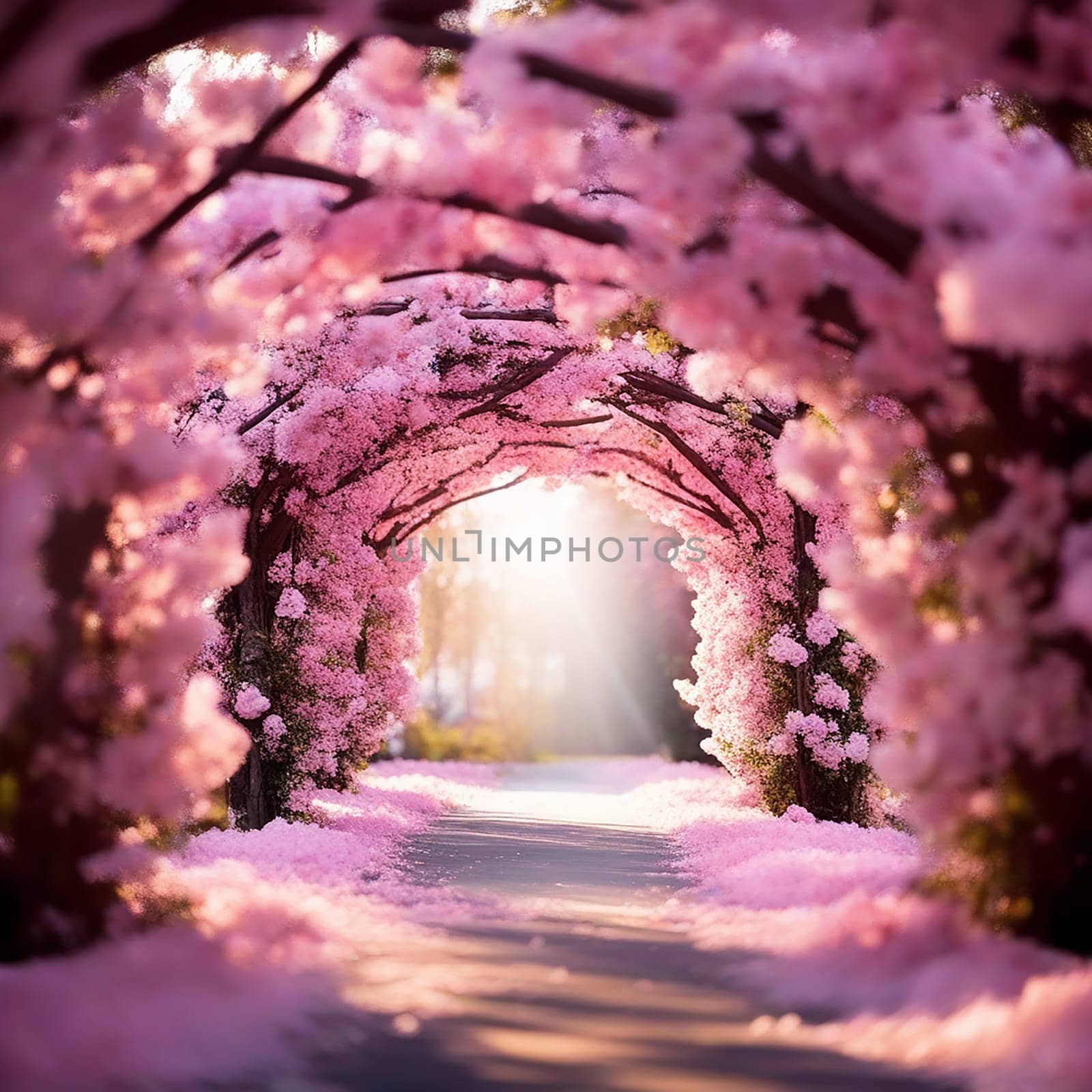 Enchanting Petal Symphony: Romantic Blossom Tunnel in Spring's Nature Wonderland