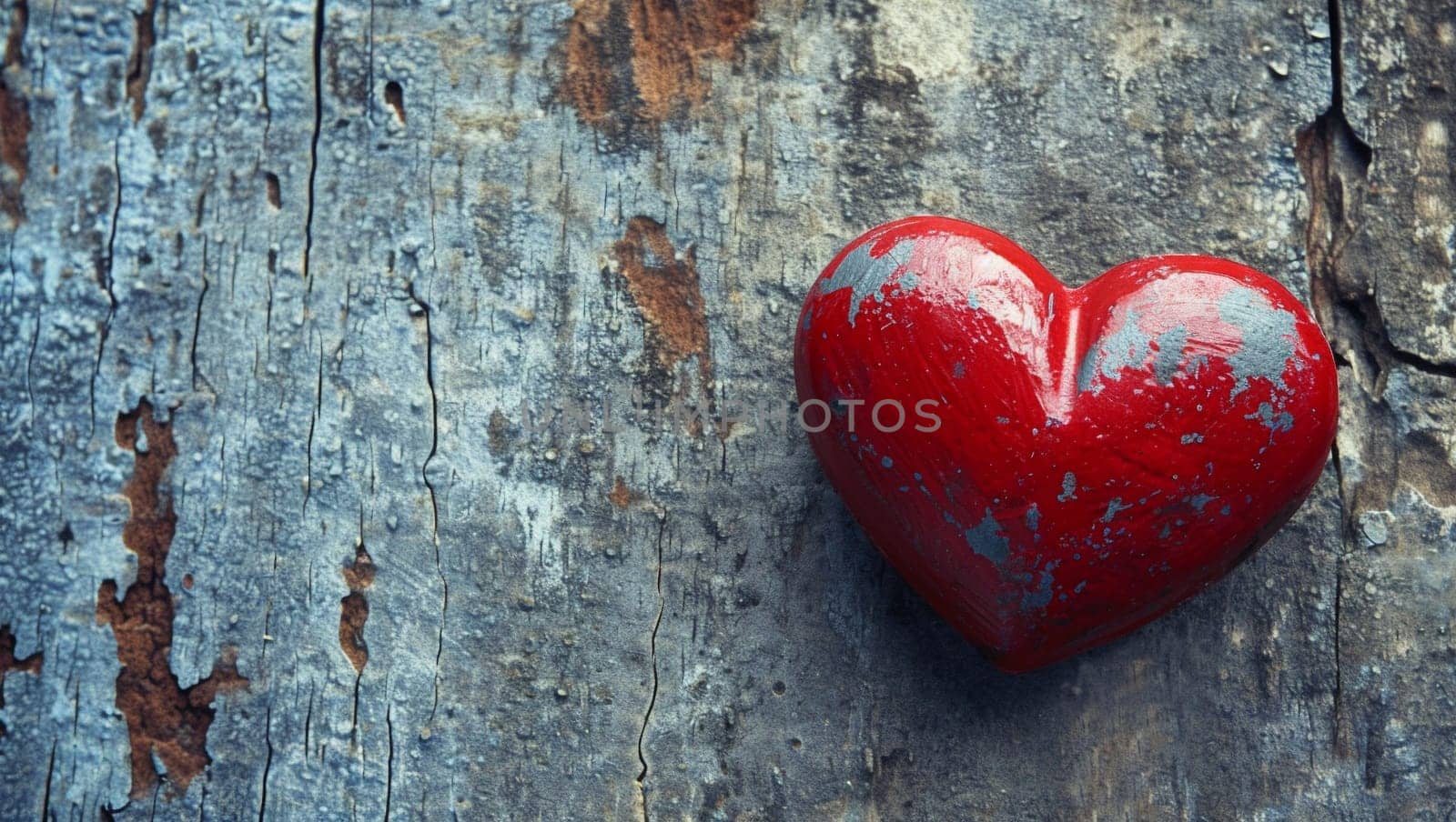 One red heart on a wooden-stone background. A realistic element that denotes love, health, care for yourself and loved ones. Valentine's Day. by Sneznyj