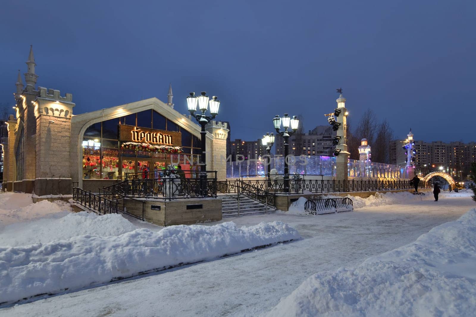 Moscow, Russia - DEC 4.2023. Skate rental and skating rink at the festival site in Zelenograd by olgavolodina