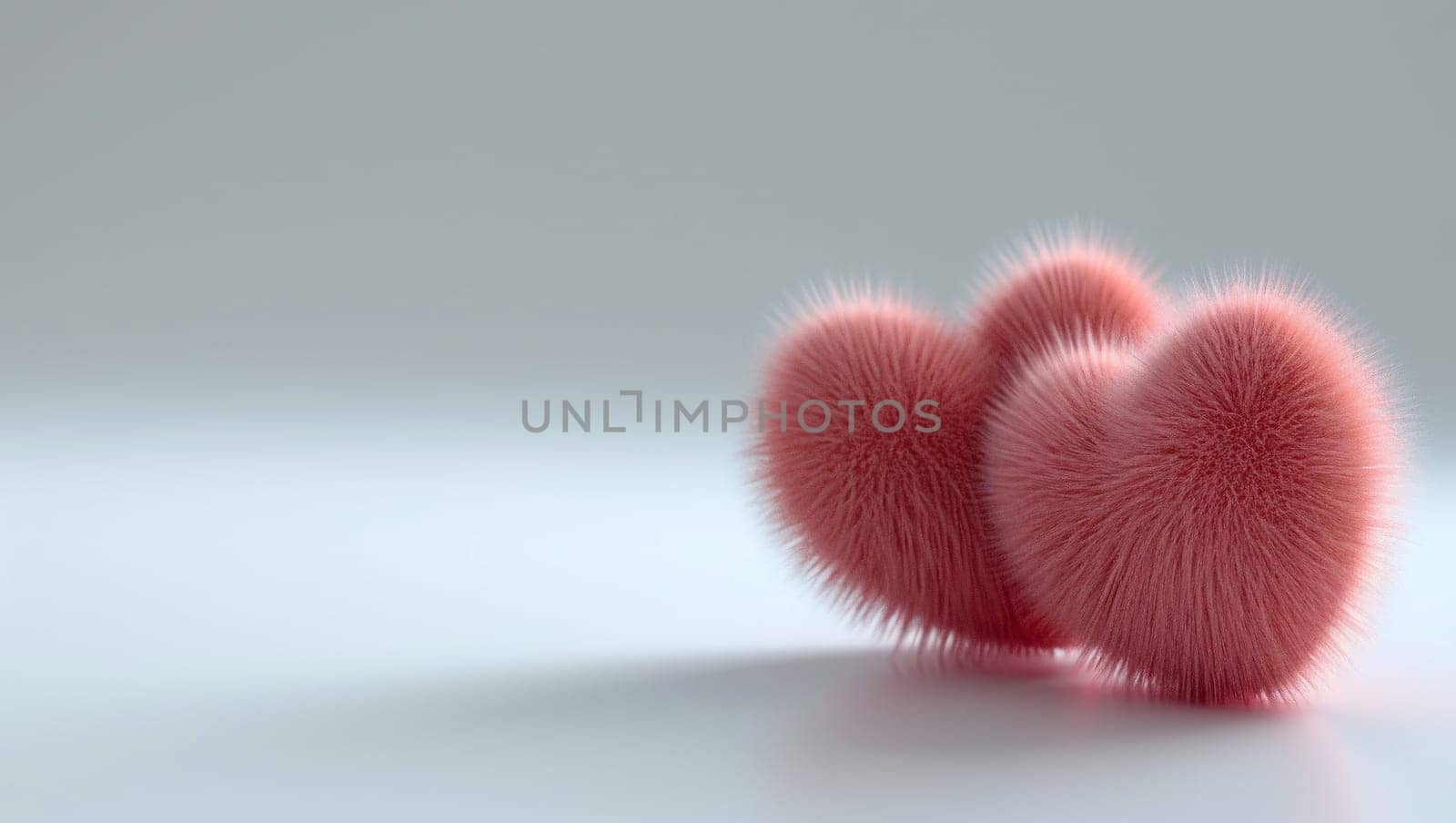 Several colorful fur hearts. Fur heart shapes on white background, denoting love and care. Valentine's Day and happiness. by Sneznyj