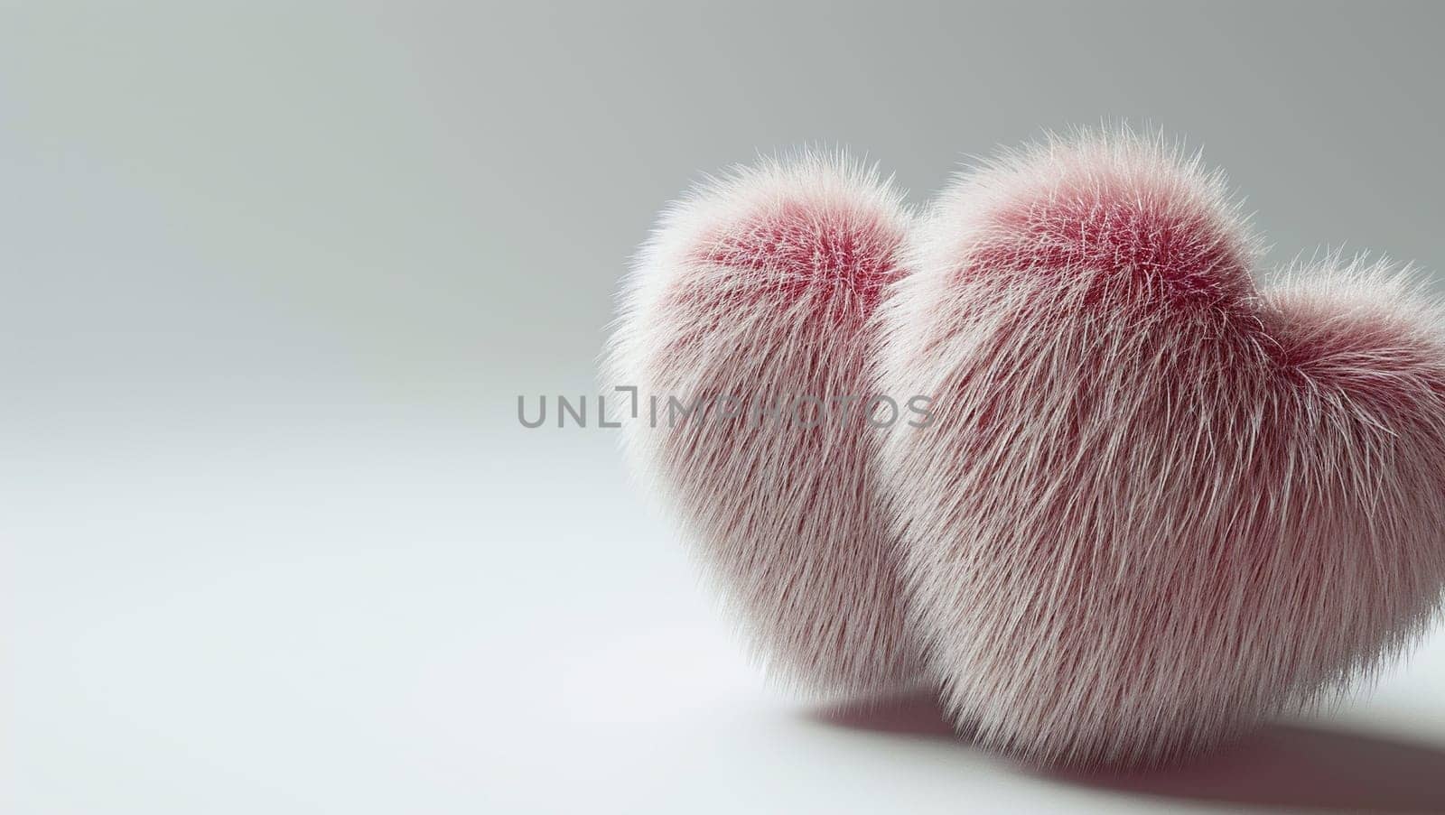 Several colorful fur hearts. Fur heart shapes on pink background, denoting love and care. Valentine's Day and donations. High quality photo