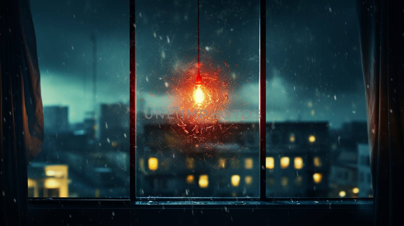 Rain drop reflect at night. Rain drops on car window with road light bokeh, City life in night in rainy season abstract background,water drop on the glass, night storm raining car driving concept. by Andelov13