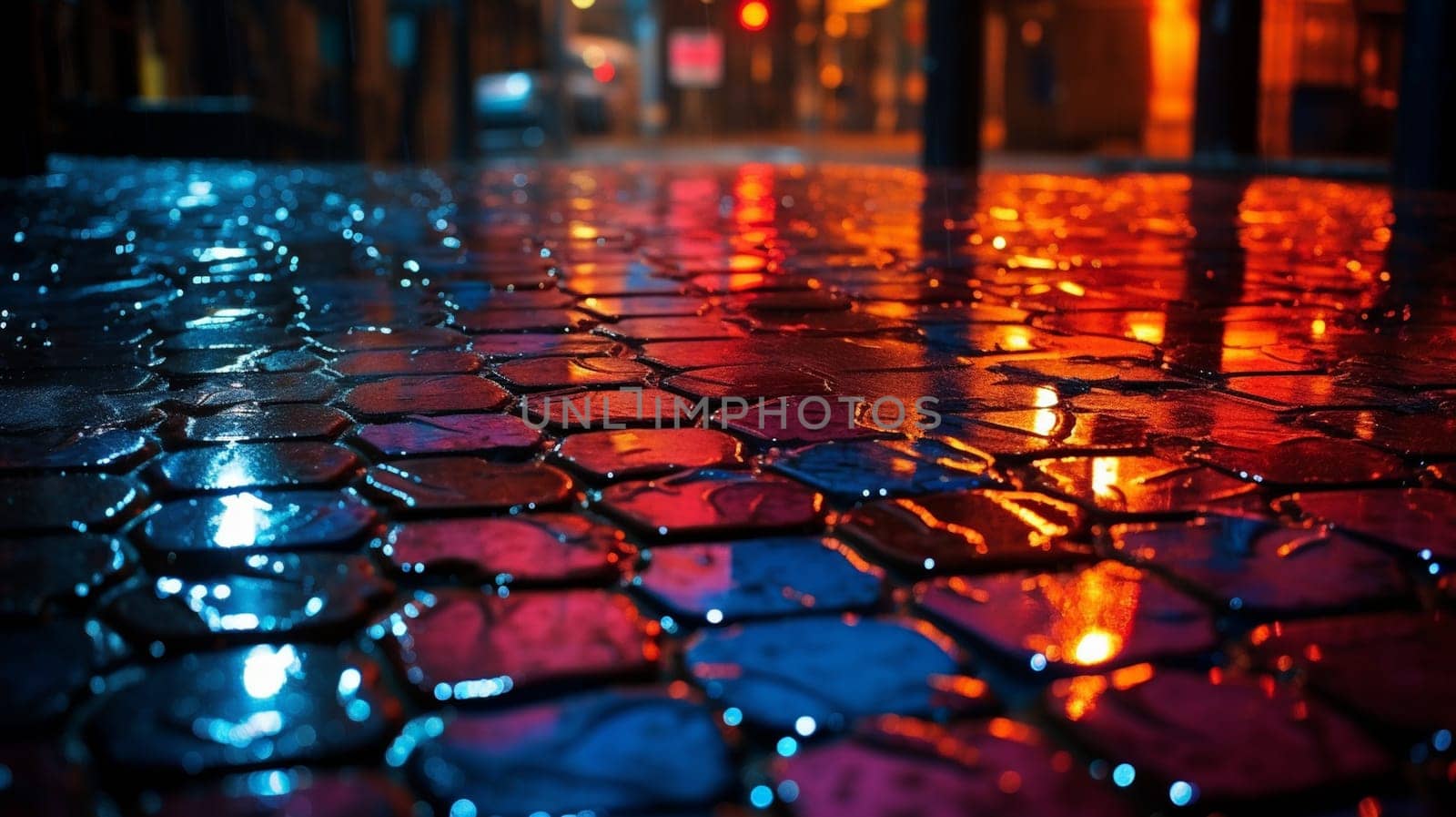 Street Bokeh Lights Out Of Focus. Autumn Abstract Drops Of Rain On Glass Background. . High quality photo