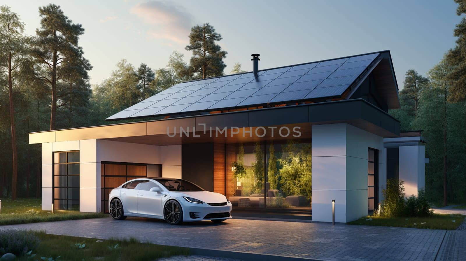 Solar panels on the roof of the house. 3D rendering. by Andelov13