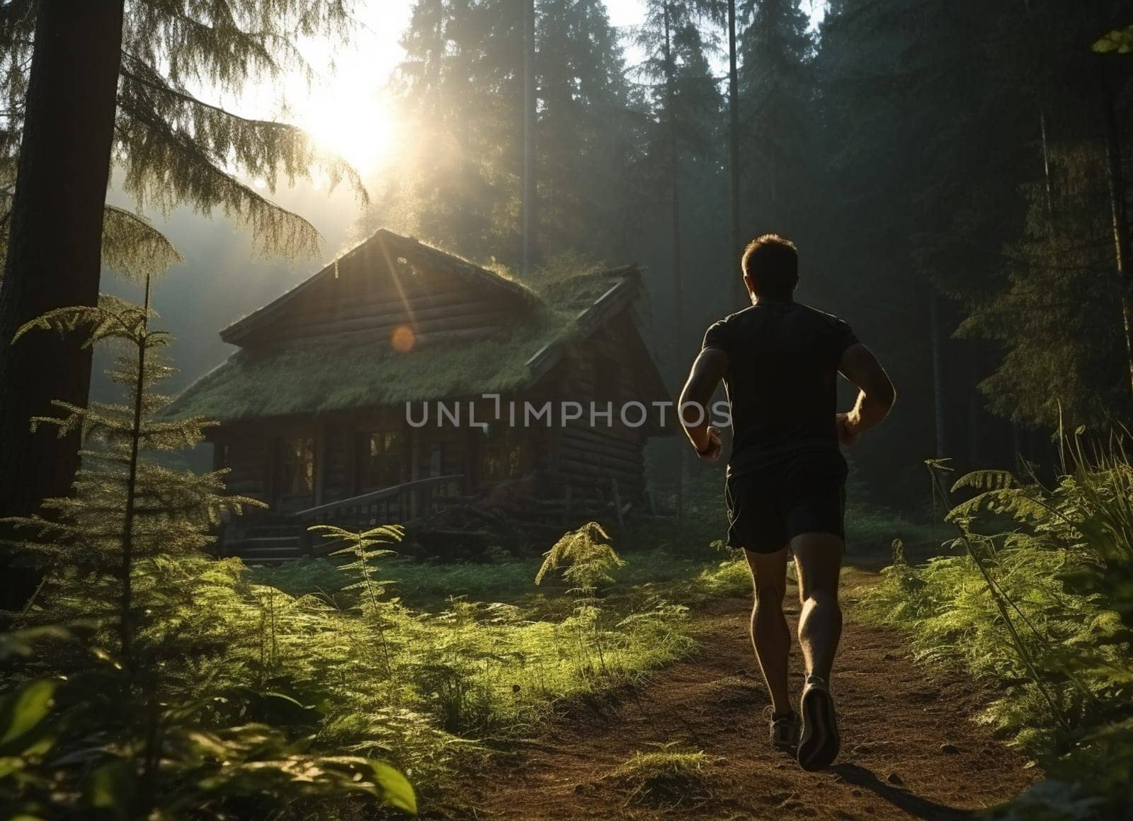 Sporty young man running outdoors. High quality photo