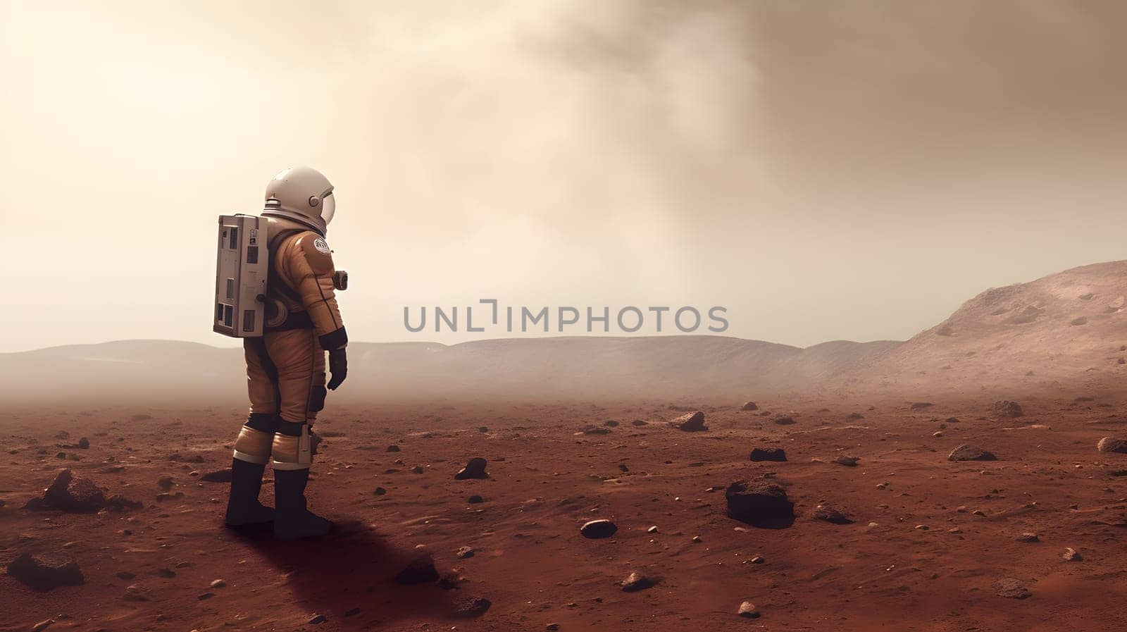 one astronaut in desert on Mars, generative AI by Chechotkin