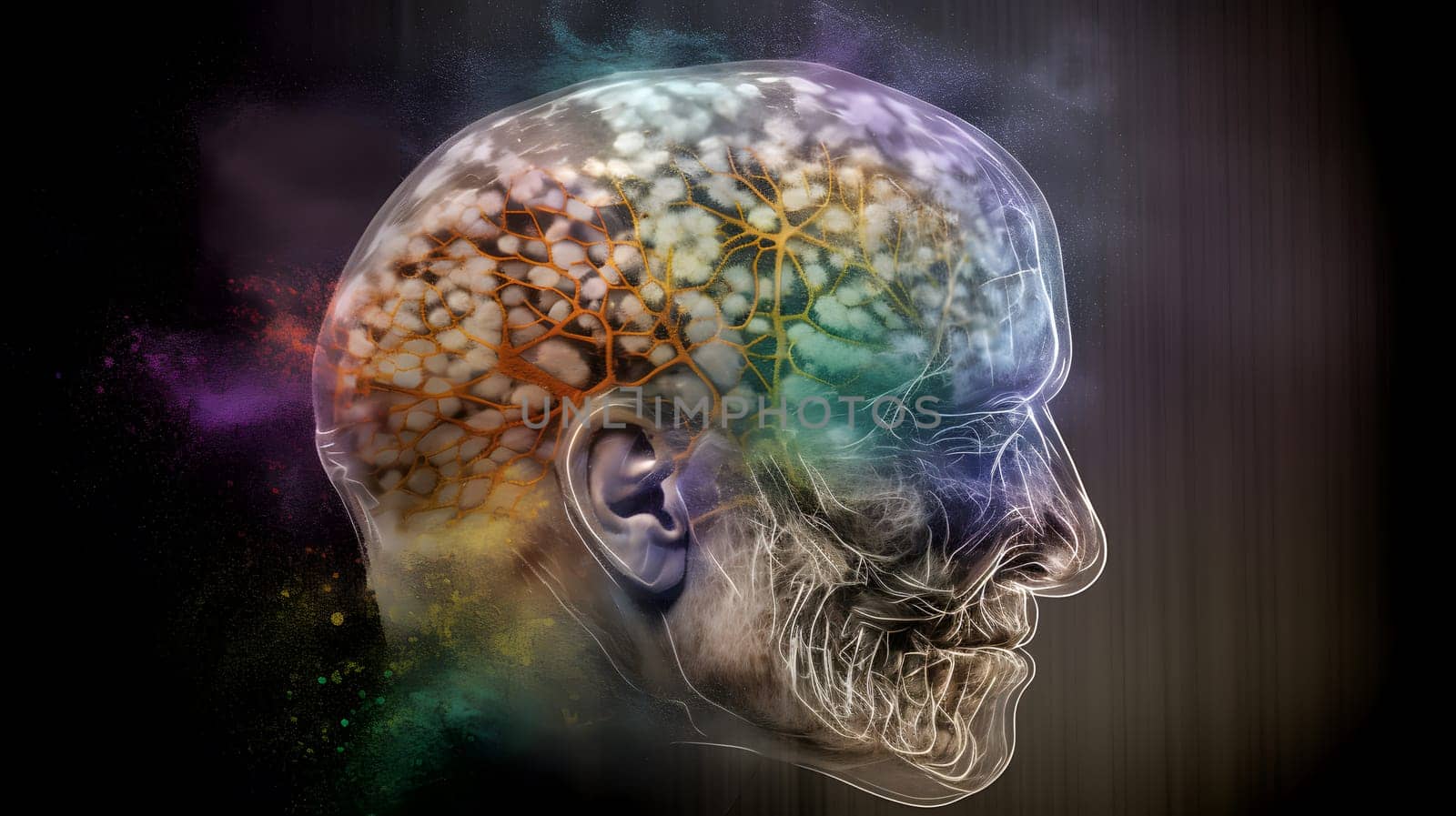 mental health concept, abstract picture of old men head, generative ai. High quality photo