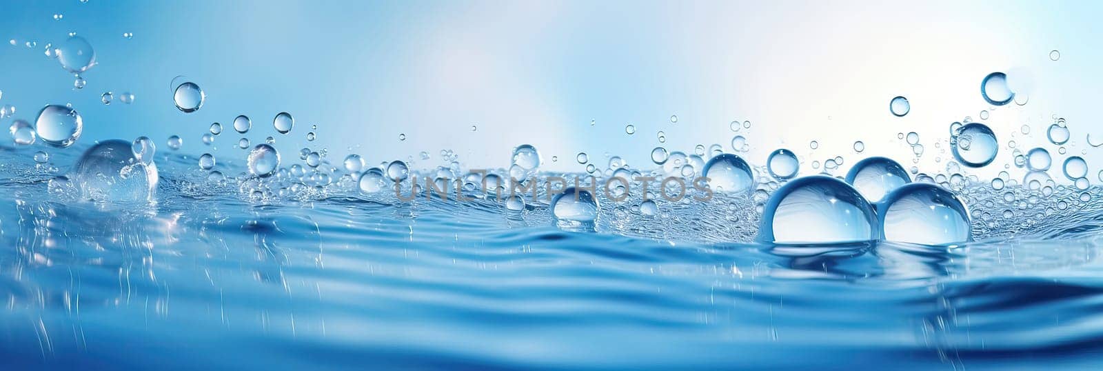 Splash of water wave, blue. Abstract banner background water waves. Abstract nature concept banner for beauty spa, drinking water advertising. Use for abstract, wallpaper, poster. Copy Space