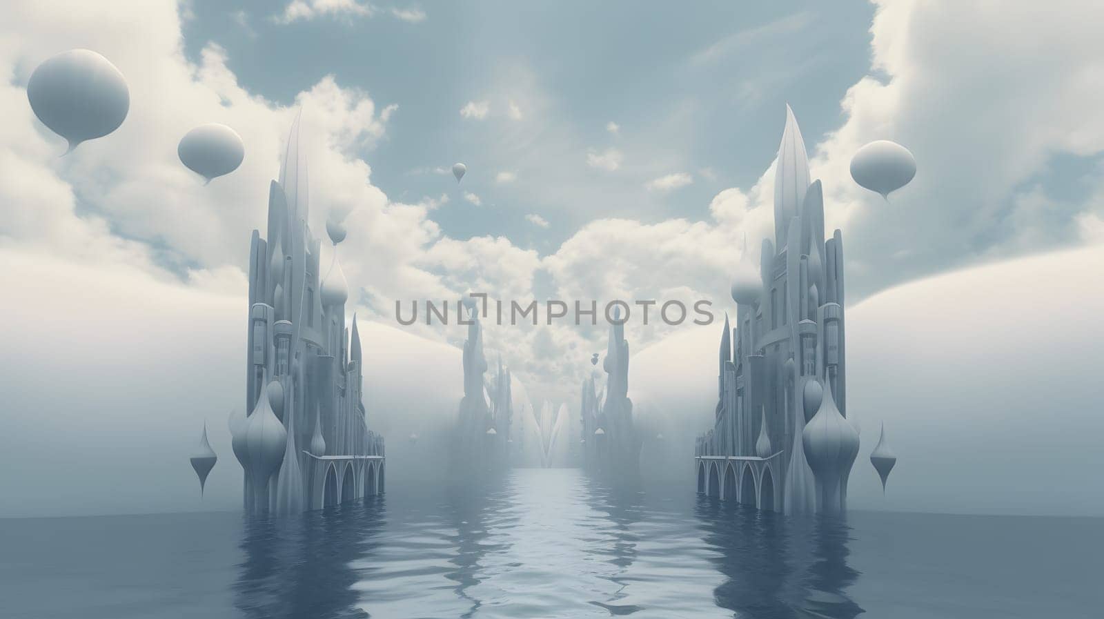 fantastic towers in the sea, generative ai. High quality photo