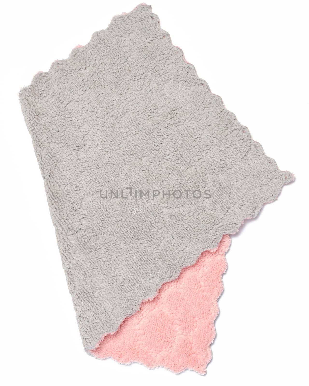 Pink gray plush napkin, home textile. Close up by ndanko