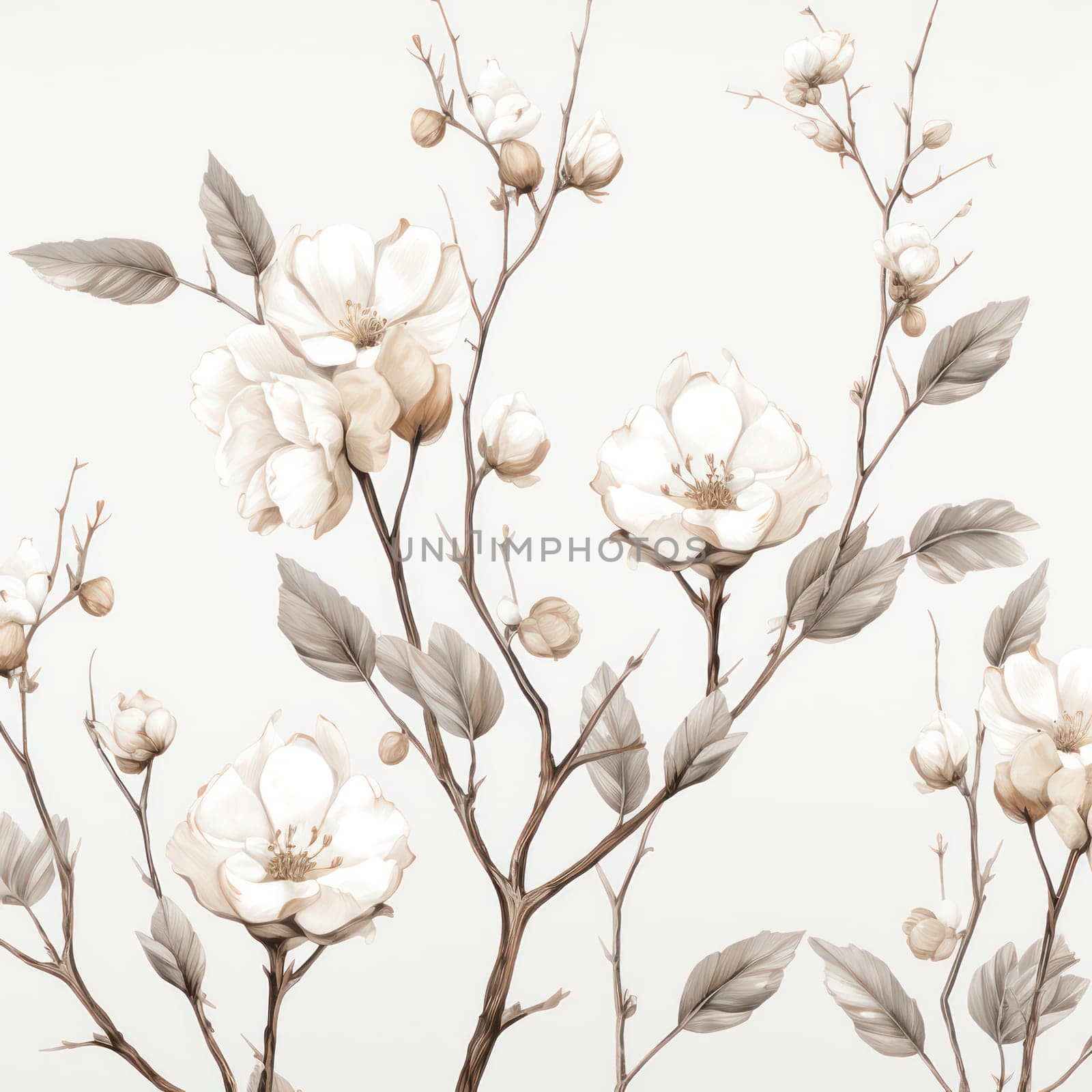 Vintage Floral Elegance: Delicate Magnolia Blossoms on Soft Green Background by Vichizh