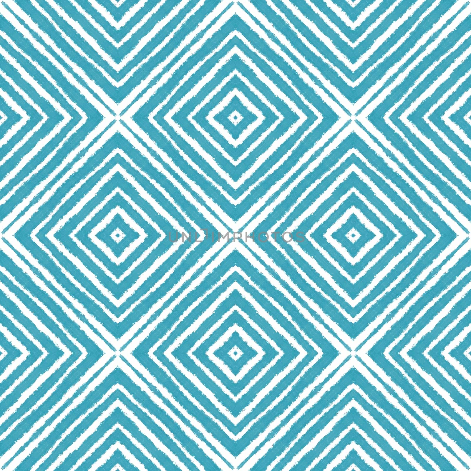 Tiled watercolor pattern. Turquoise symmetrical kaleidoscope background. Textile ready grand print, swimwear fabric, wallpaper, wrapping. Hand painted tiled watercolor seamless.