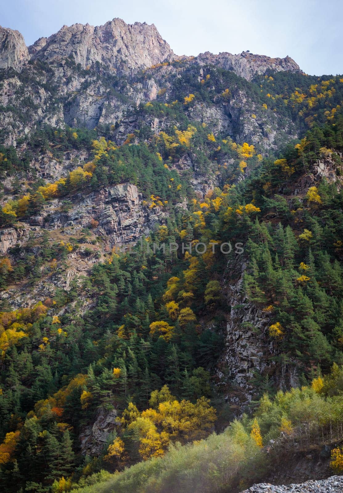 Bright autumn mountains of Ossetia in full bloom