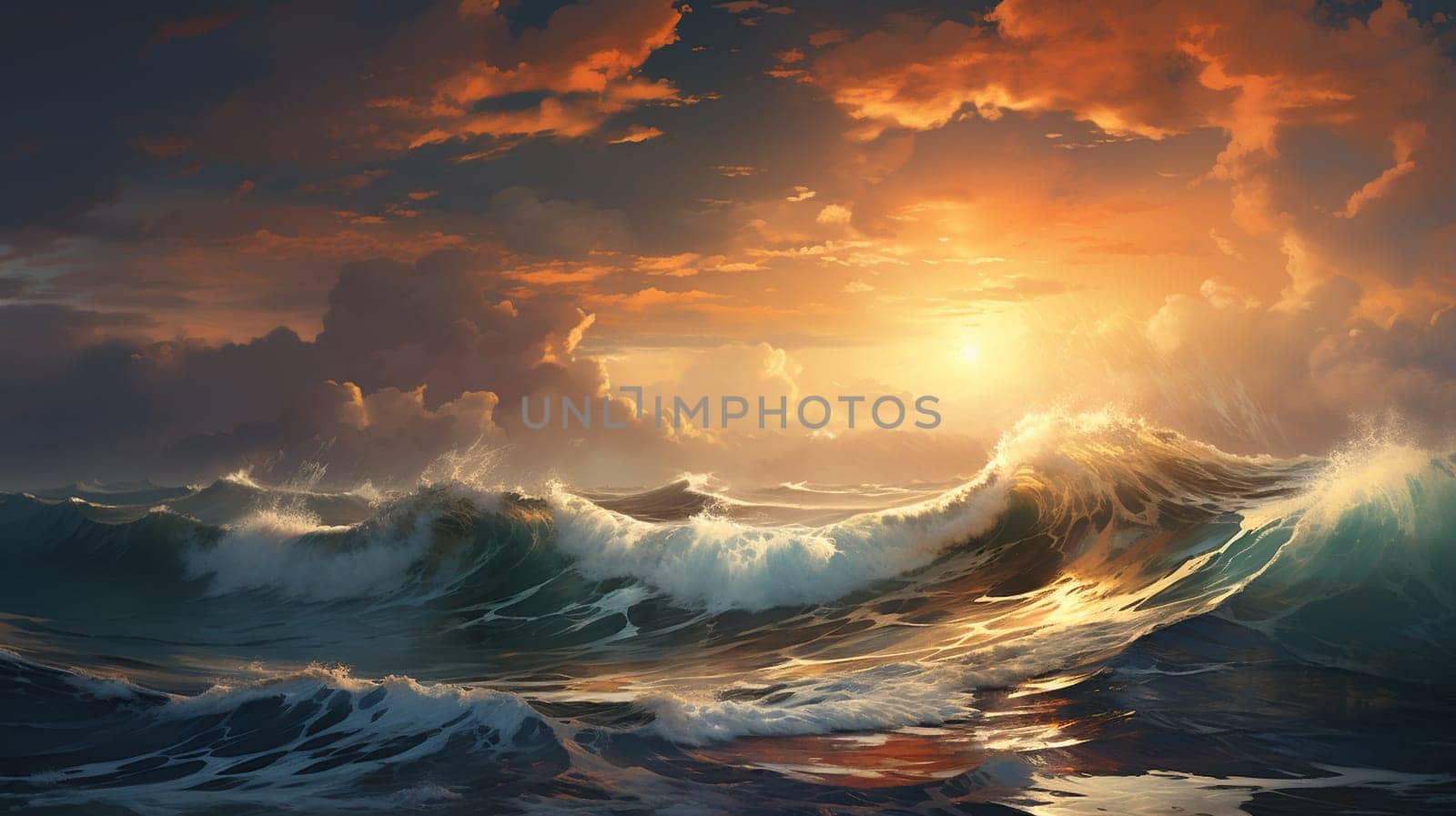 3d illustration of dramatic sky and storm an sea sunset.