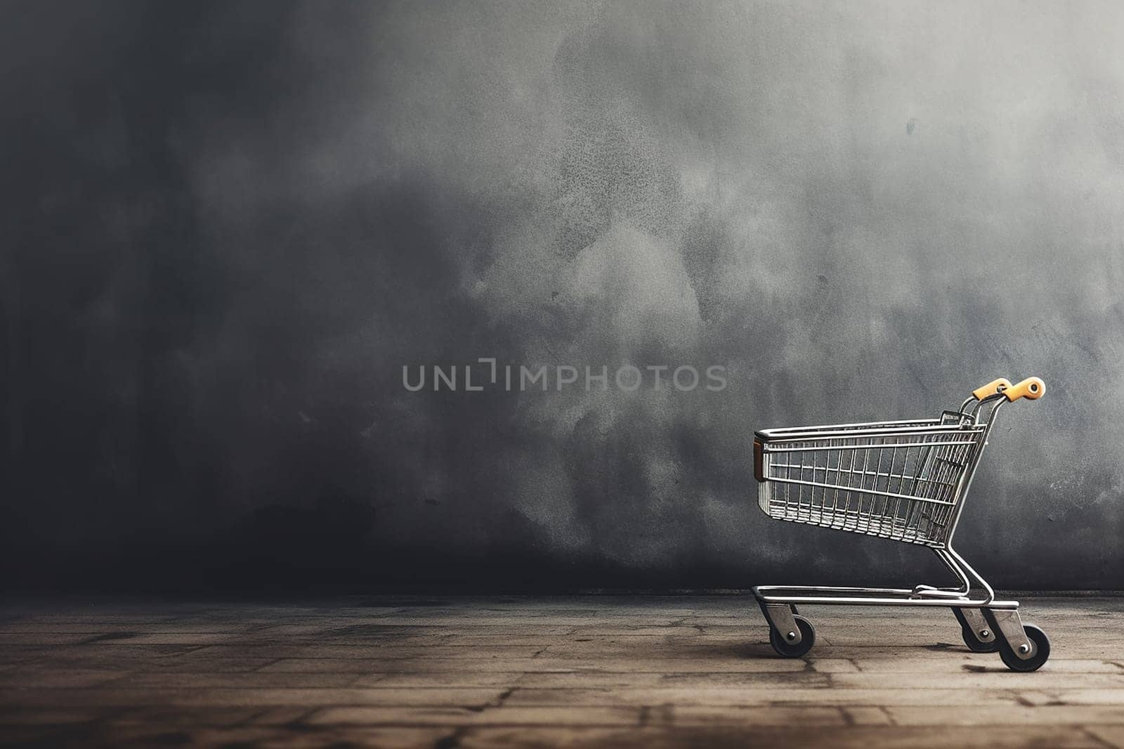 An illustration of a An Abandoned Shopping Cart in a Dimly Lit Room