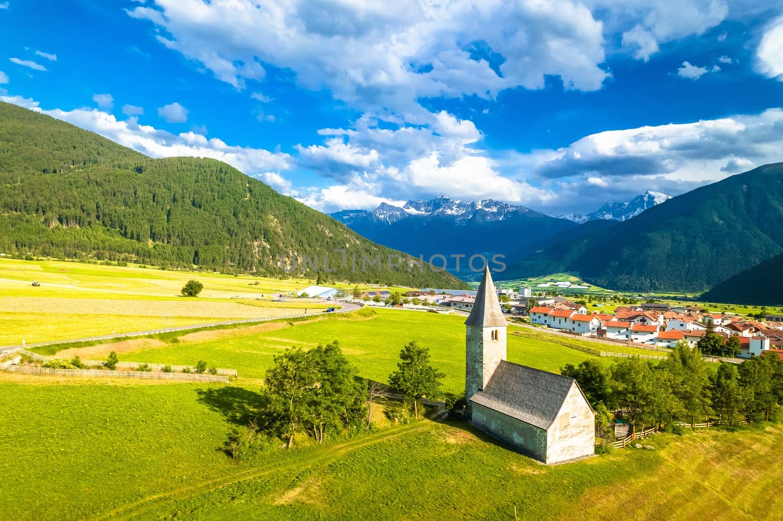 Idyllic alpine village of Burgeis aerial view by xbrchx