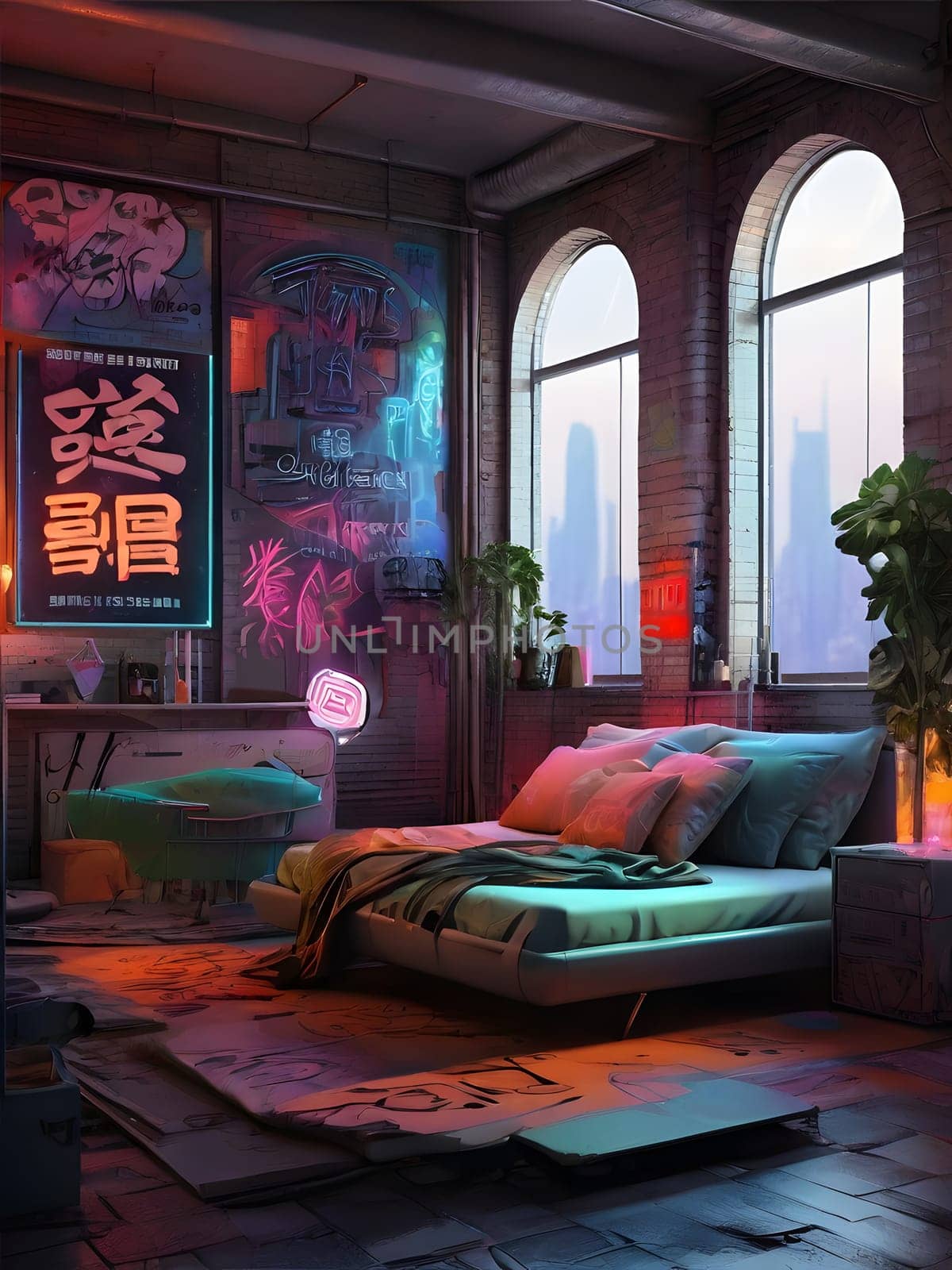 This image showcases a light-filled living room featuring a variety of stylish furniture and a generously sized window. created with generative AI technology