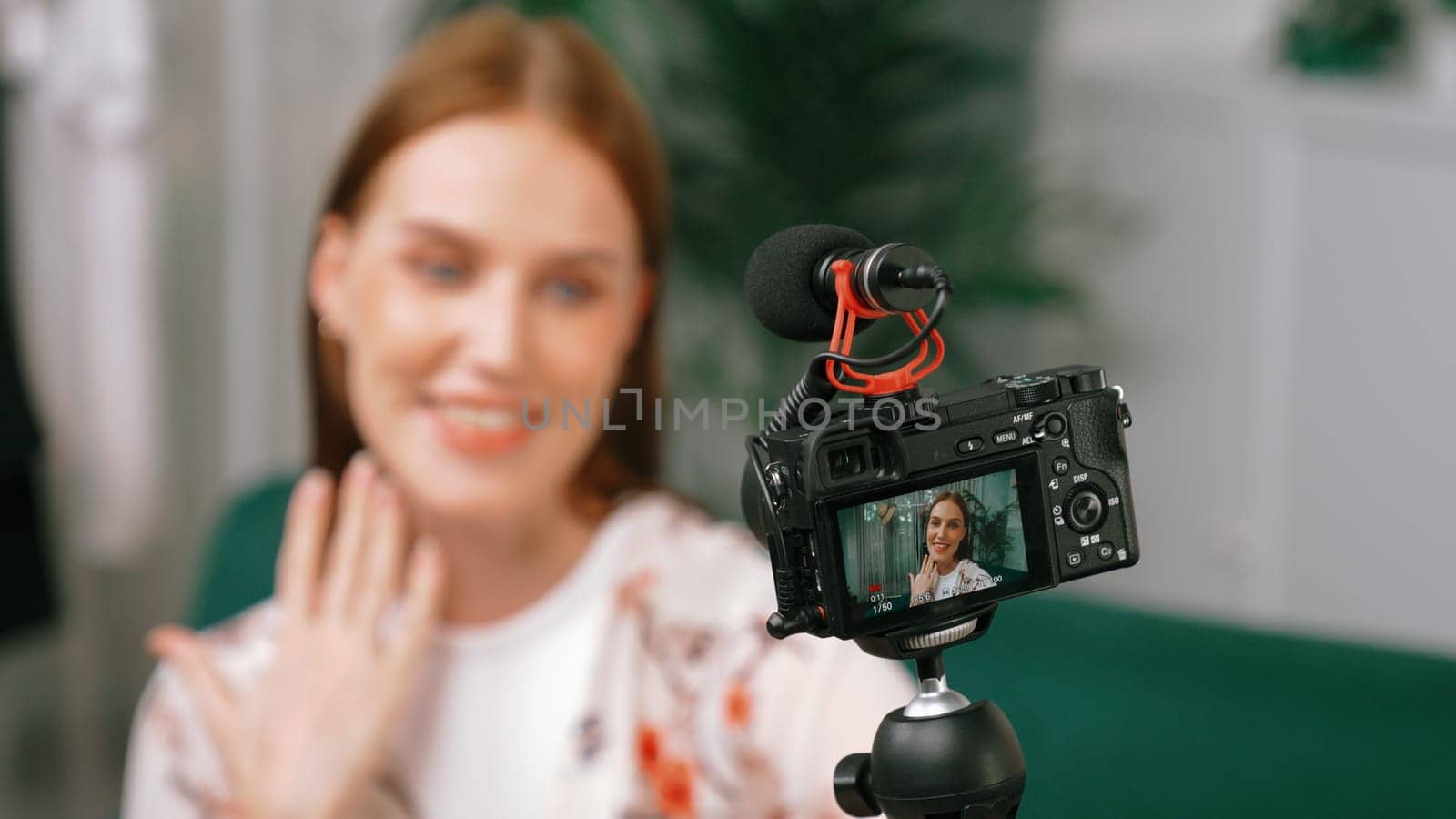 Woman influencer shoot live streaming vlog video review makeup prim social by biancoblue