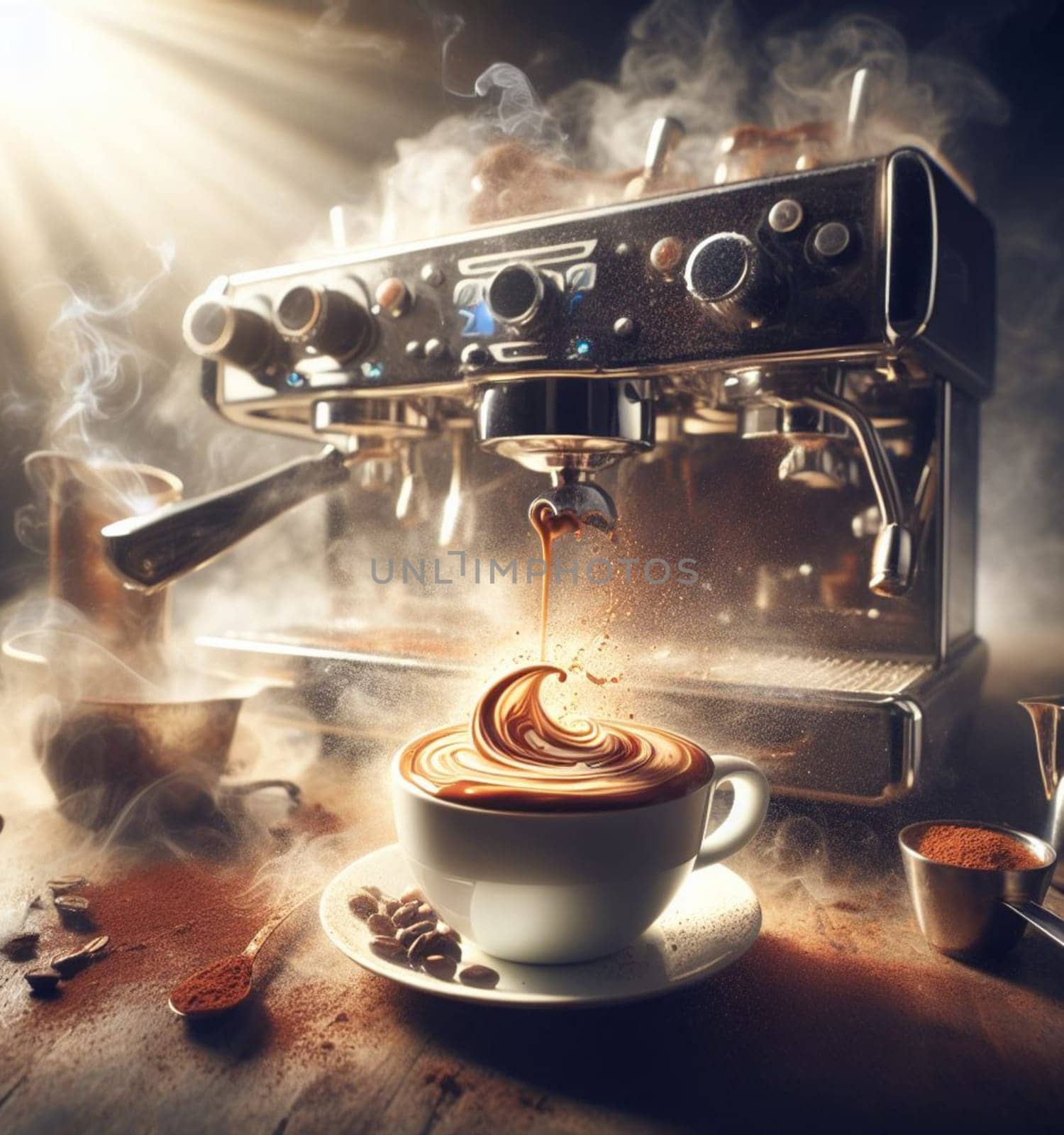 make latte art golden cappuccino at bar expert barista splashing cream fantasy illustration render art generated