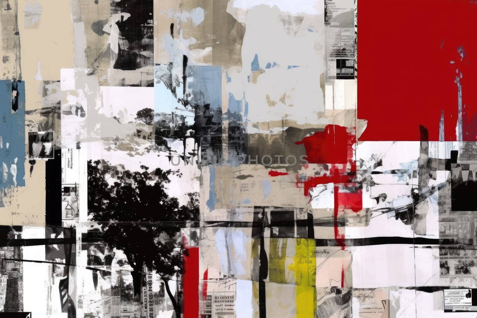 Collage art grunge texture old wall background. Torn paper and faded paint vintage abstract poster template