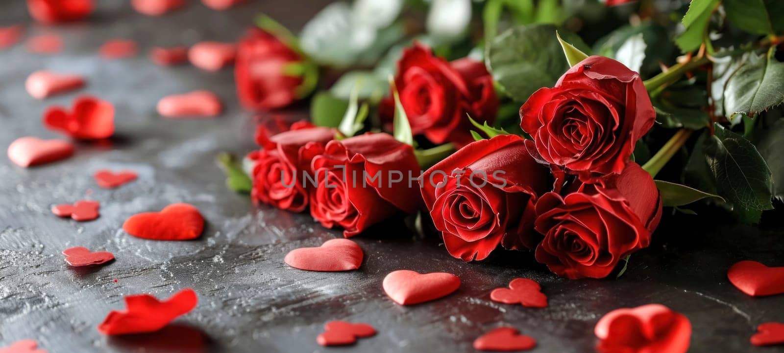 Roses and hearts on wooden board, Valentine's Day background, wedding day by andreyz