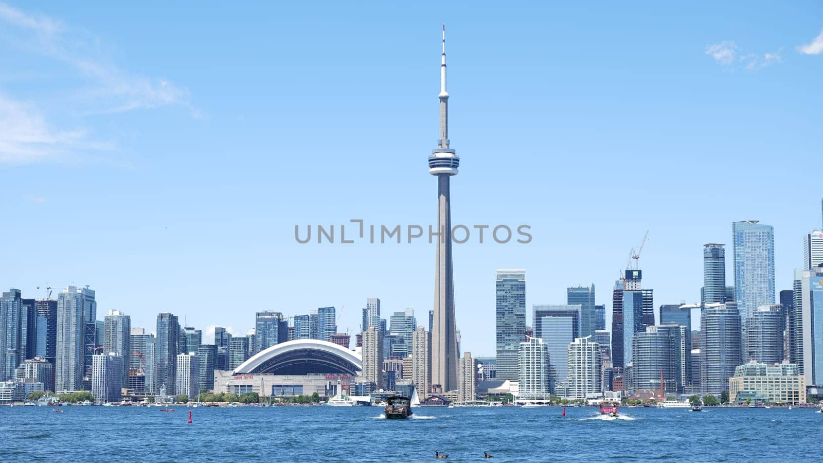 Panoramic view of Toronto skyline and Lake Ontario on a sunny day, Toronto, Ontario, Canada