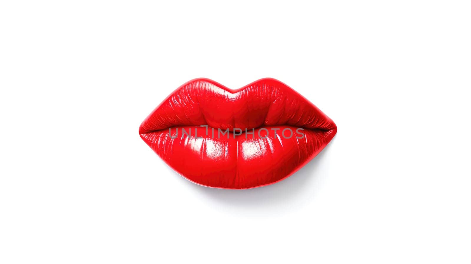 3D realistic smiling glossy red lips on white. cosmetic, fashion, and romantic designs. Open mouth with teeth, lipstick promotion