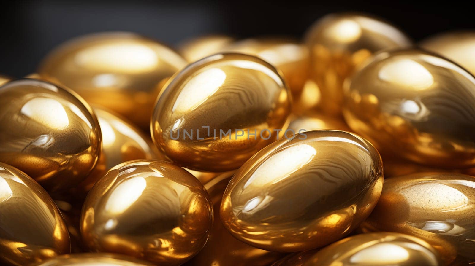 Close up of luxary glossy golden metal eggs .