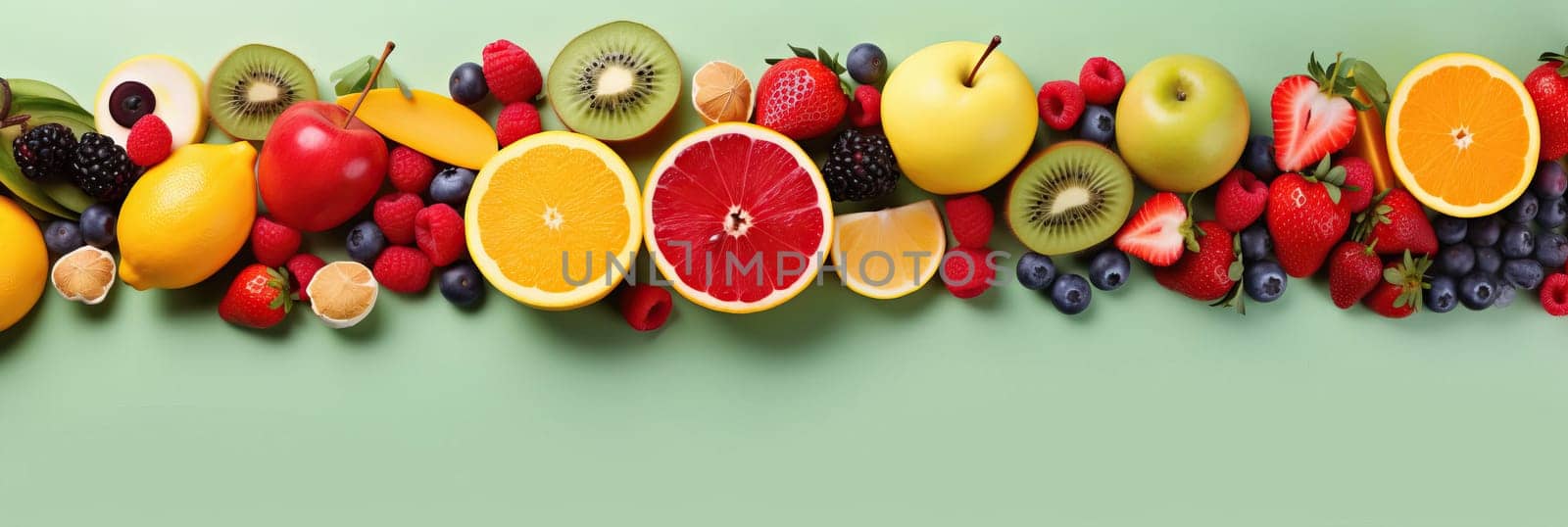 Panoramic wide organic healthy food background. Healthy vegan vegetarian food vegetables and fruits, copy space, banner. Food supermarket and clean vegan eating concept