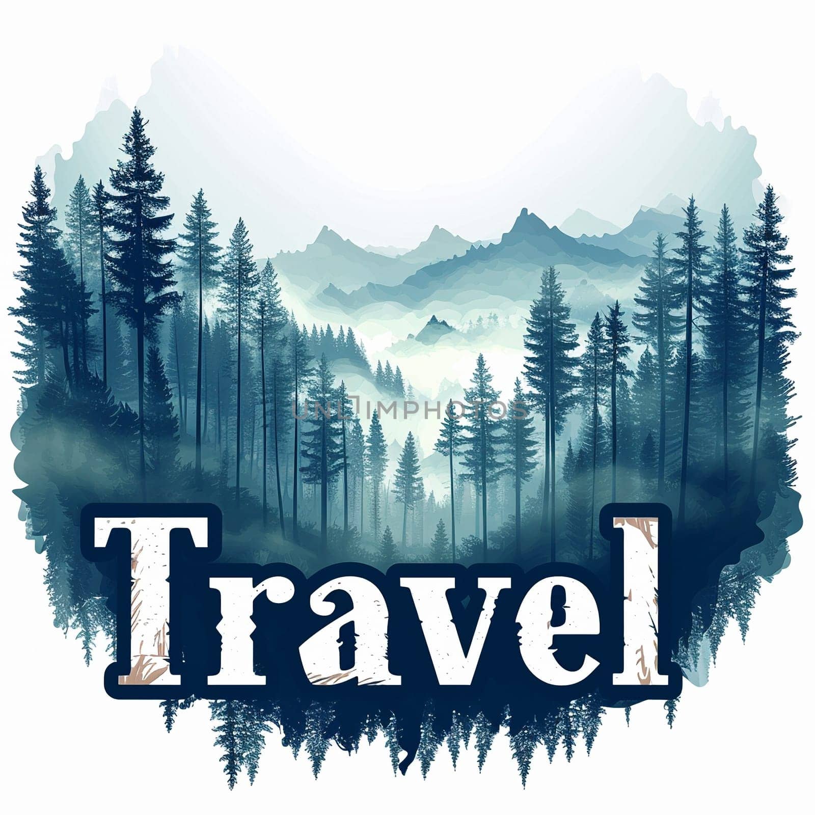 A beautiful travel logo with a forest. High quality illustration