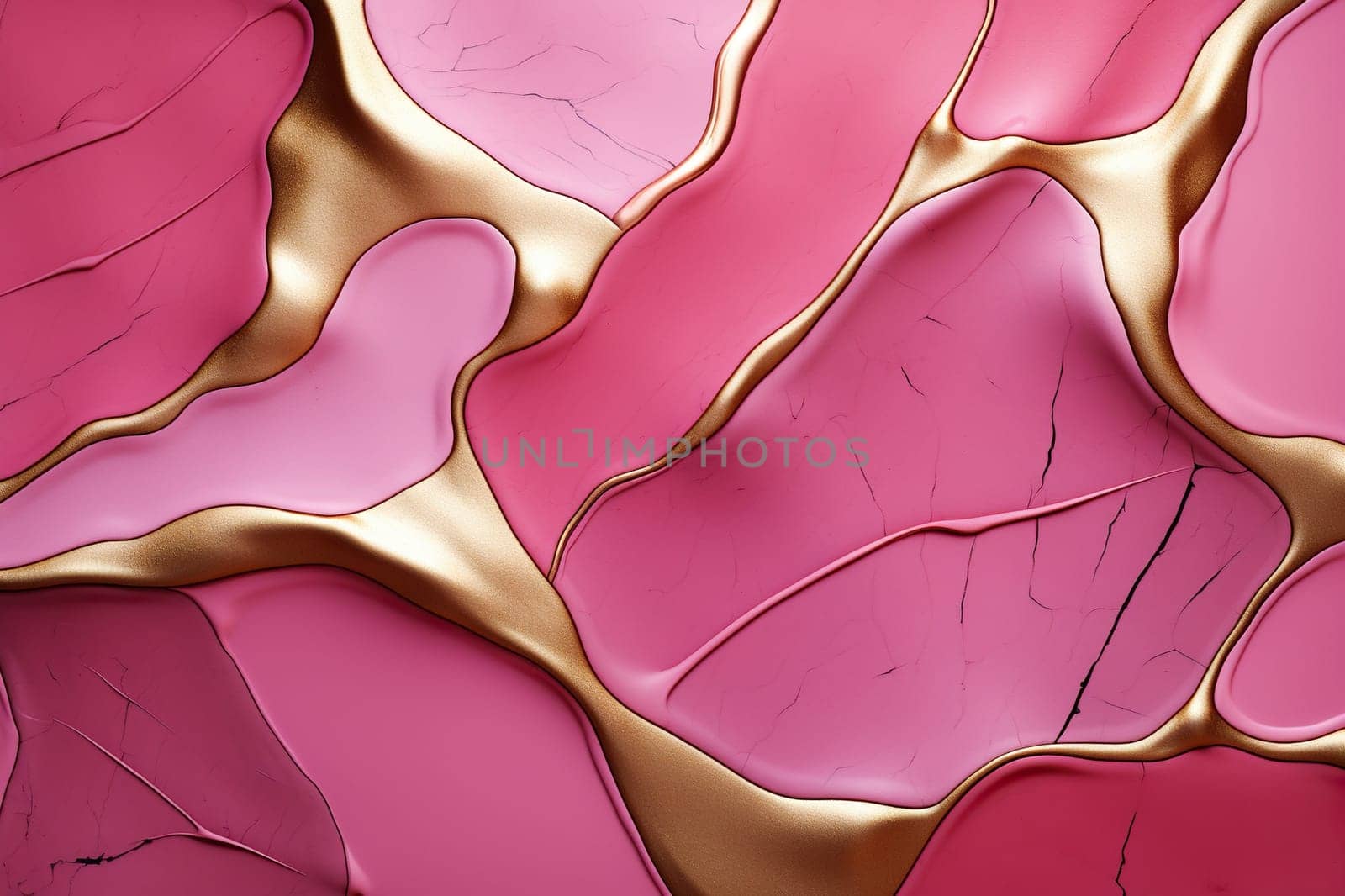 Abstract background of liquid pink marble with gold. Generated by artificial intelligence by Vovmar