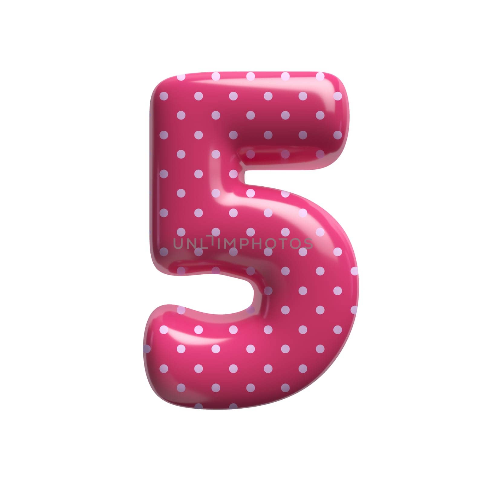 Polka dot number 5 - 3d pink retro digit - Suitable for Fashion, retro design or decoration related subjects by chrisroll