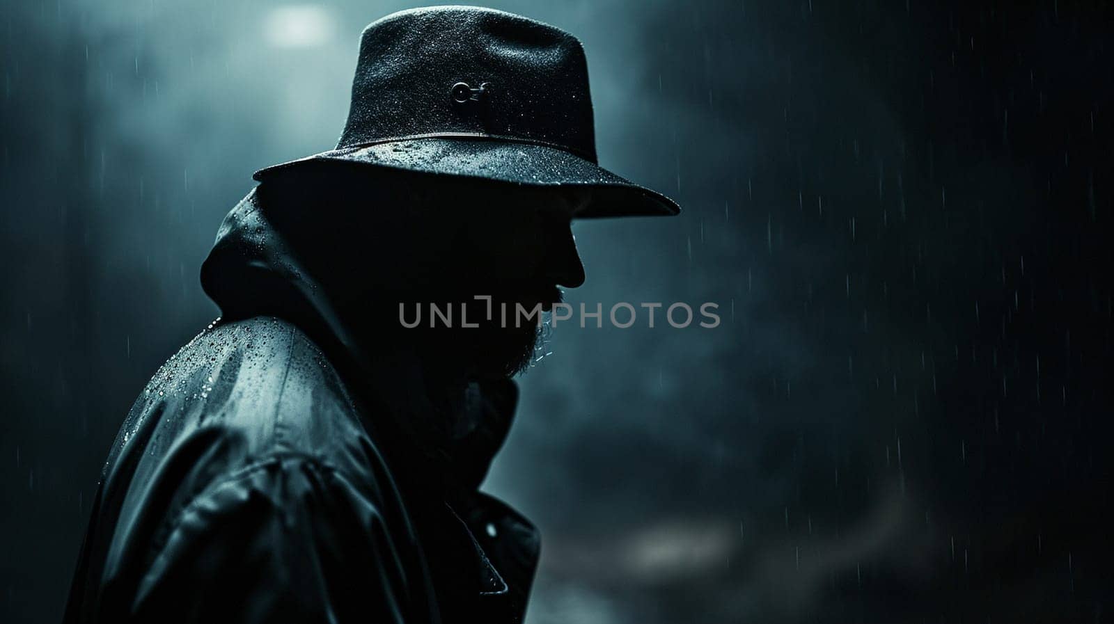 The mysterious man in the noir hat. High quality photo