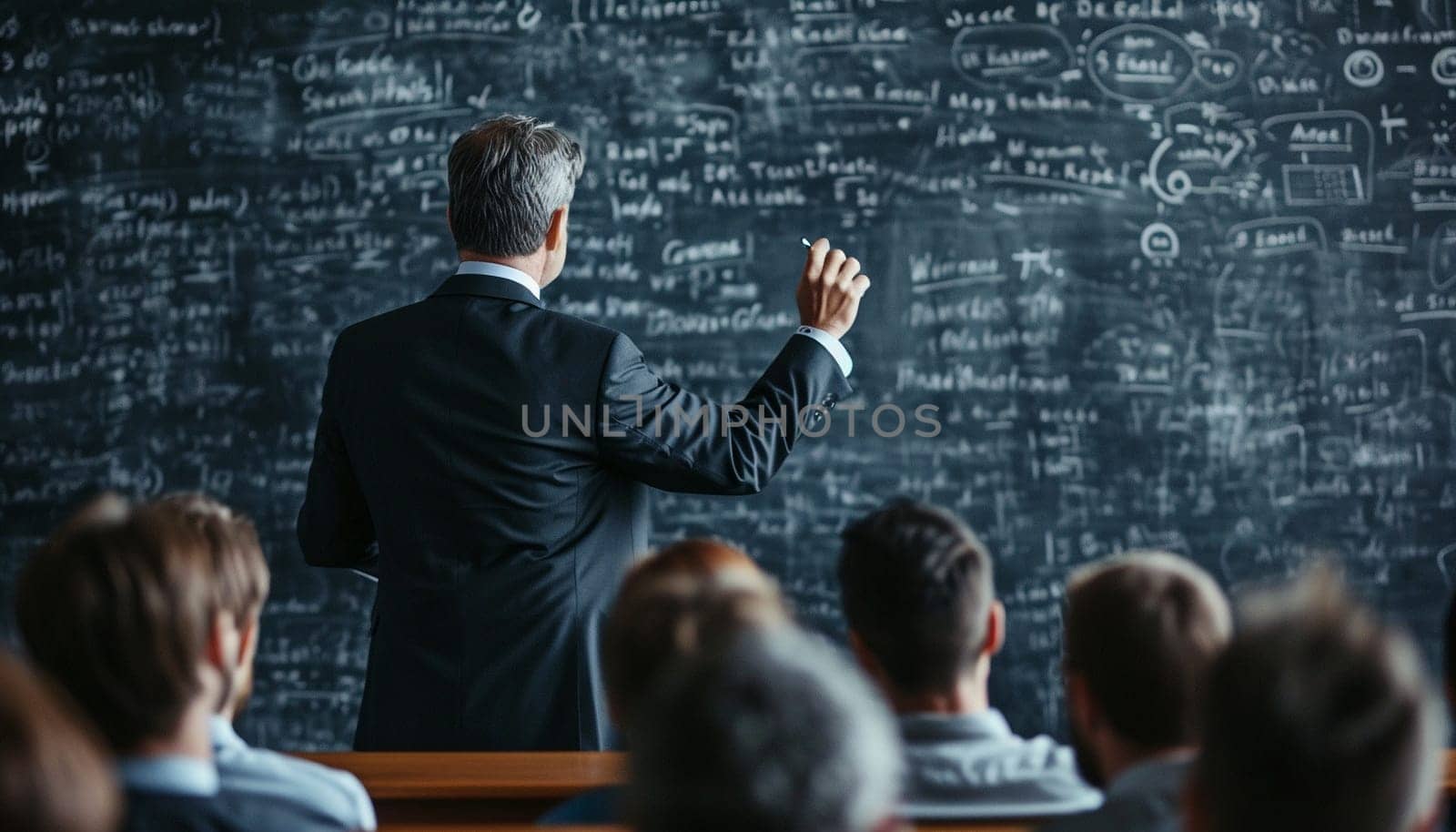 The speaker stands at the blackboard giving a lecture by NeuroSky