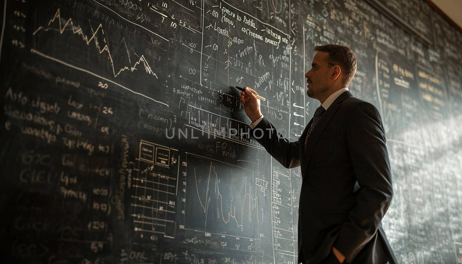 A man is thinking in front of a blackboard by NeuroSky