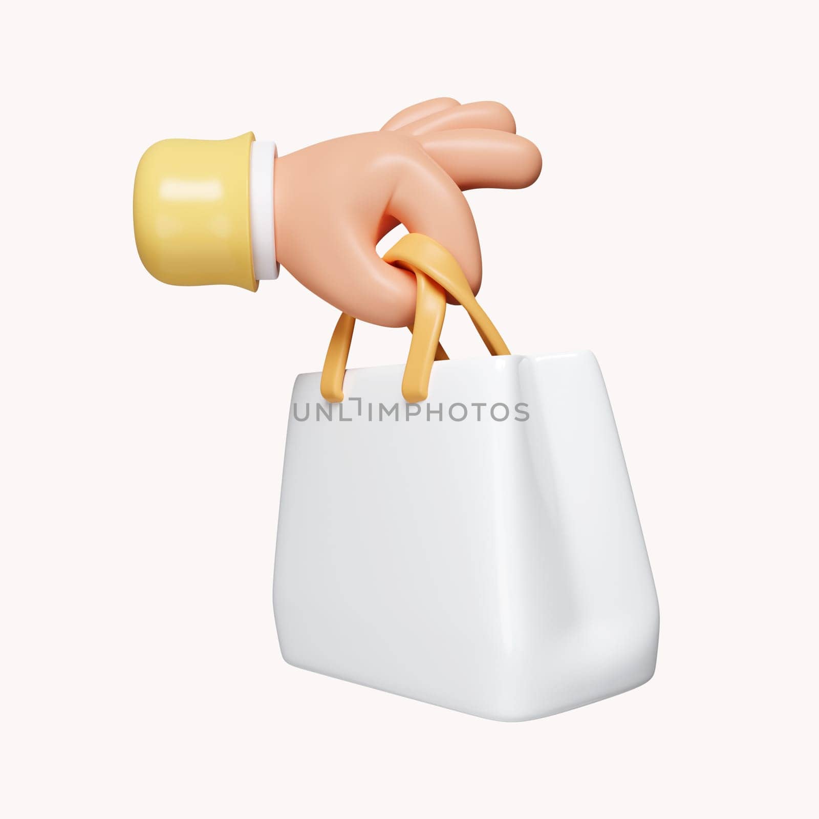 3d Hand holding shopping bag. online shopping. sale promotion. Shopping and season sale concept. icon isolated on white background. 3d rendering illustration. Clipping path..