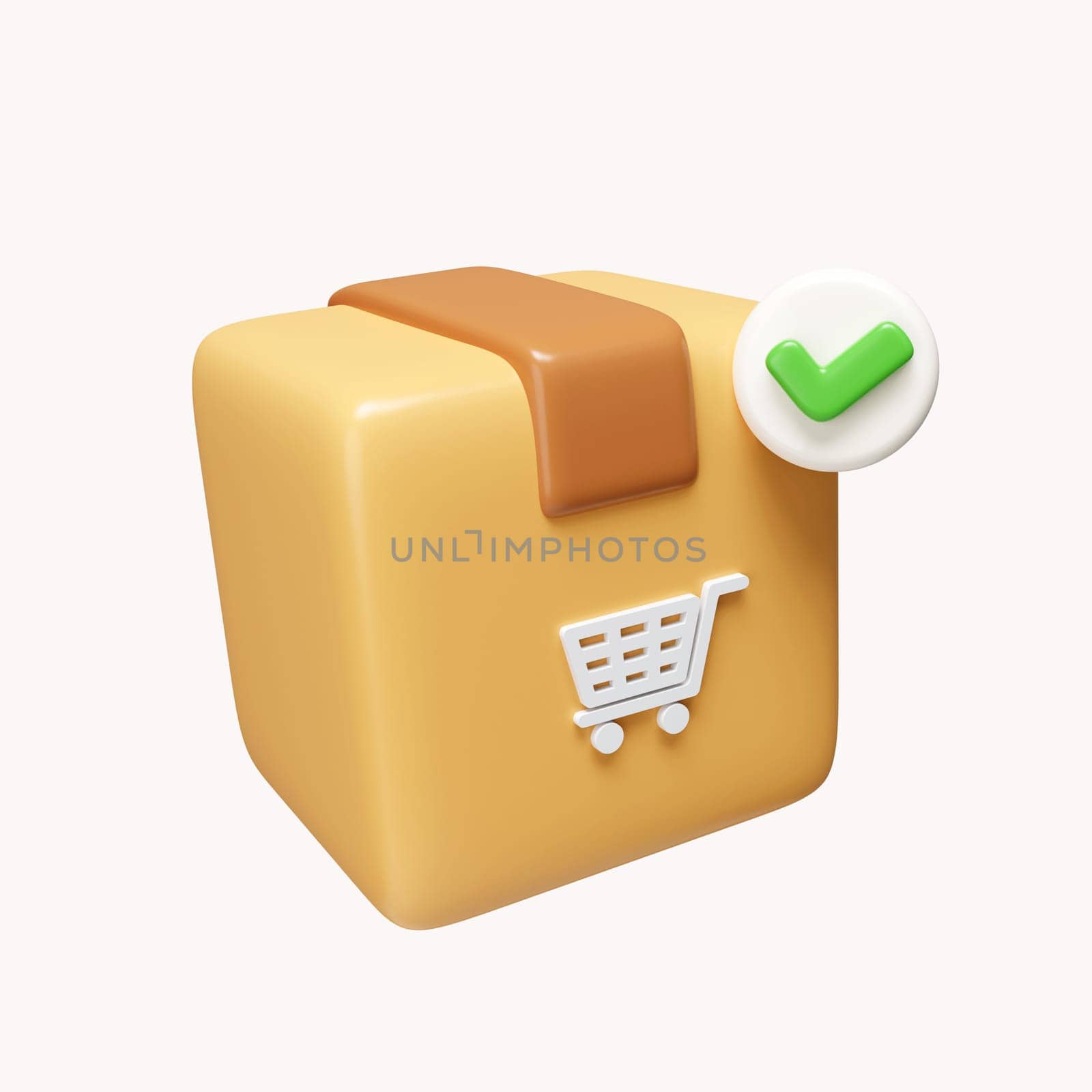 Delivery package check mark. Shipping box. safe delivery. successfully delivered. icon isolated on white background. 3d rendering illustration. Clipping path..