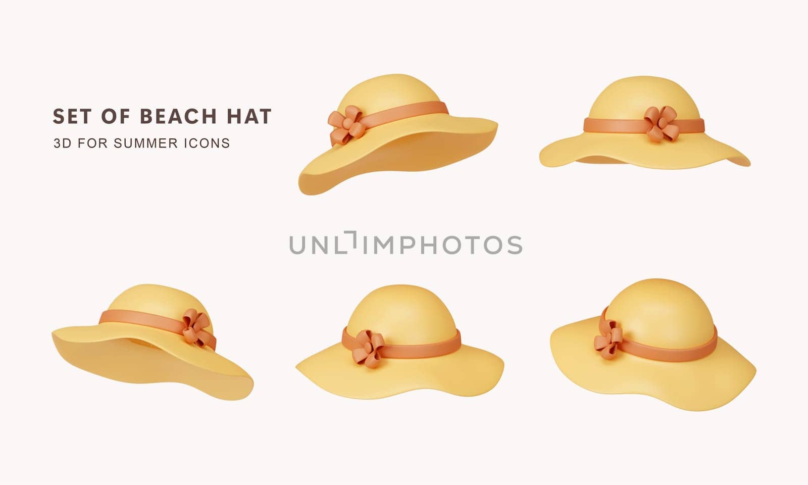 3d set of beach hat for summer time. summer vacation and holidays concept. icon isolated on white background. 3d rendering illustration. Clipping path..